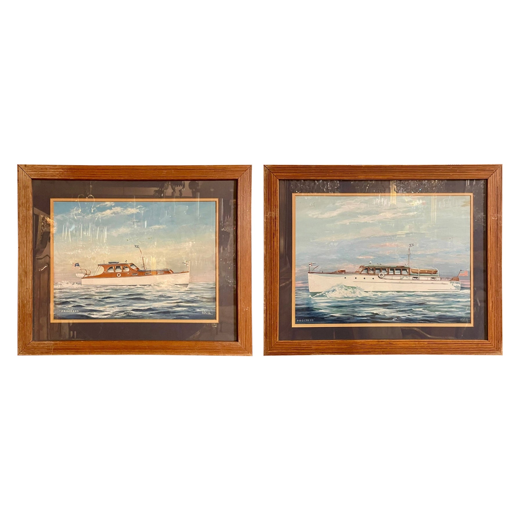 Pair Estate American Hand-Painted Watercolors by John Austin Taylor (1918-2001).