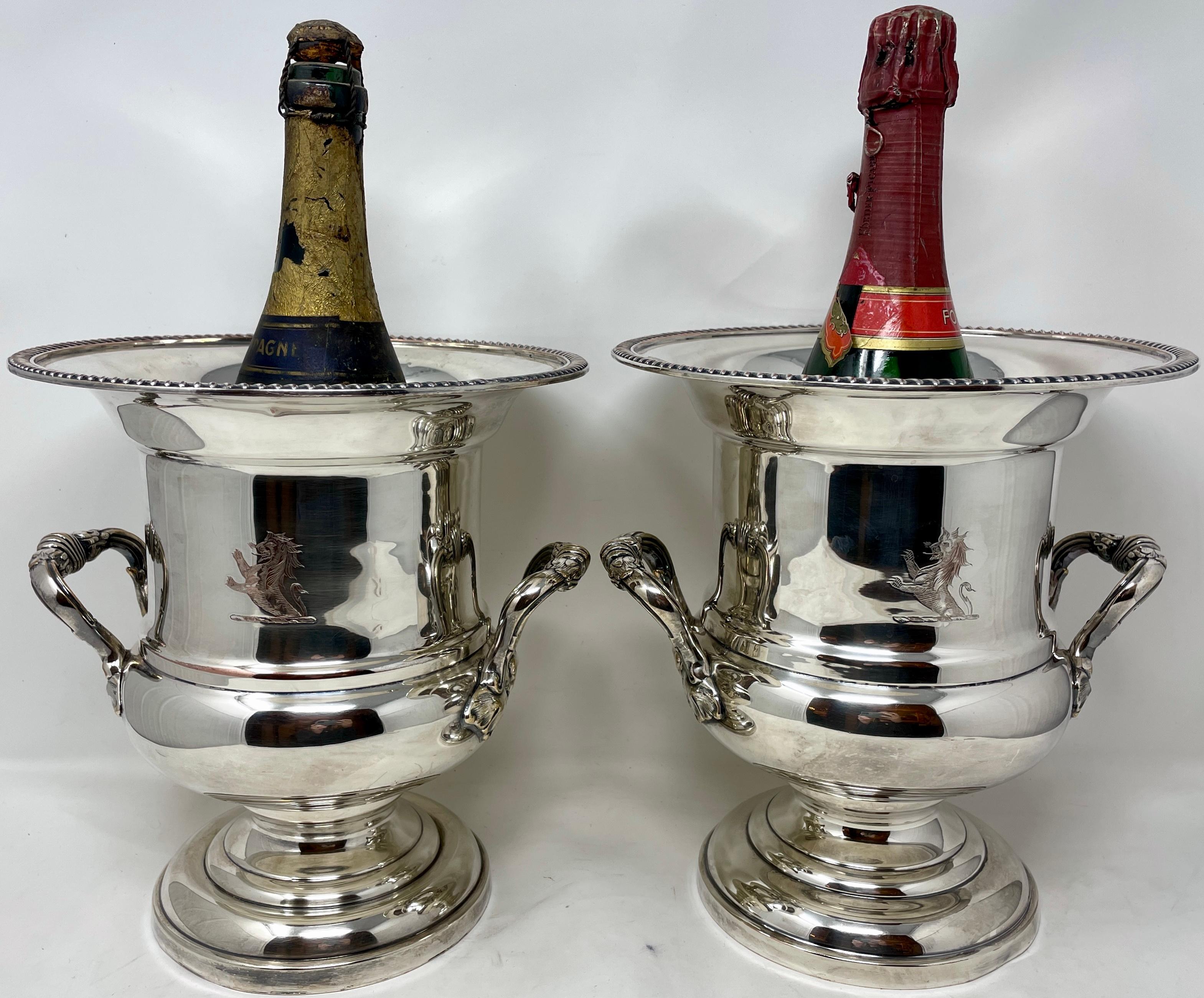 Pair Estate English Hallmarked Silver Plated Champagne / Wine Coolers, Circa 1950's.