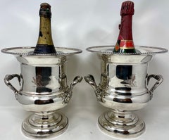 Pair Estate English Hallmarked Silver Plated Champagne / Wine Coolers Circa 1950