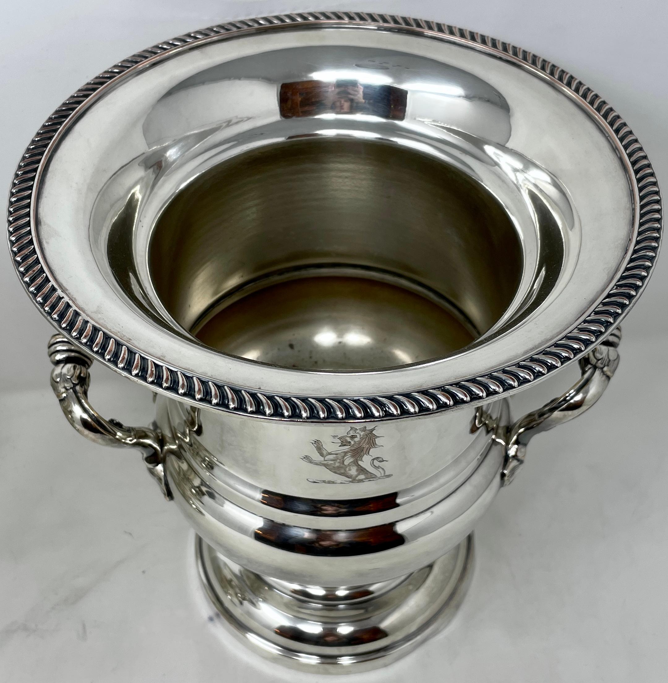 Pair Estate English Hallmarked Silver Plated Champagne / Wine Coolers Circa 1950 For Sale 1