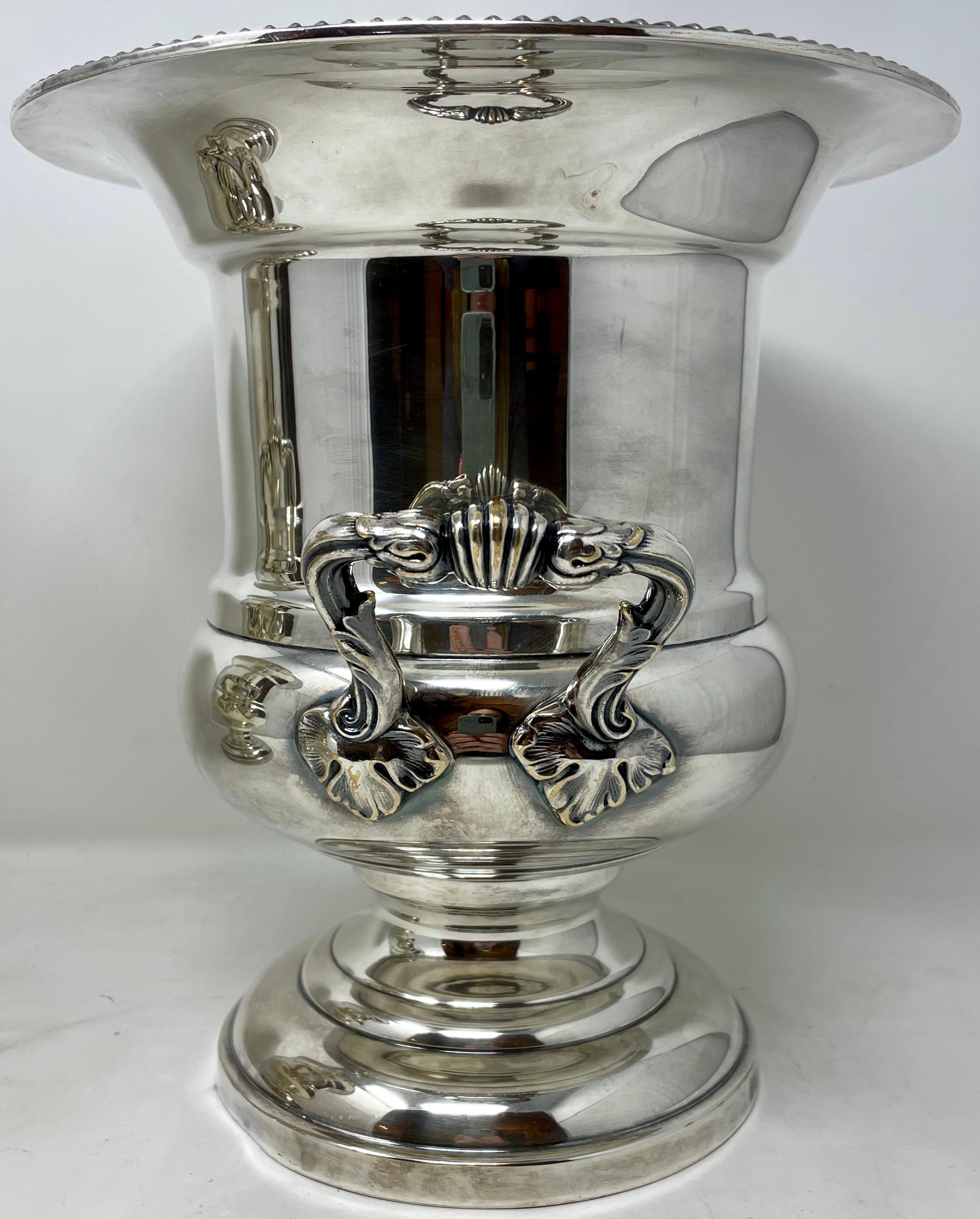 Pair Estate English Hallmarked Silver Plated Champagne / Wine Coolers Circa 1950 For Sale 2