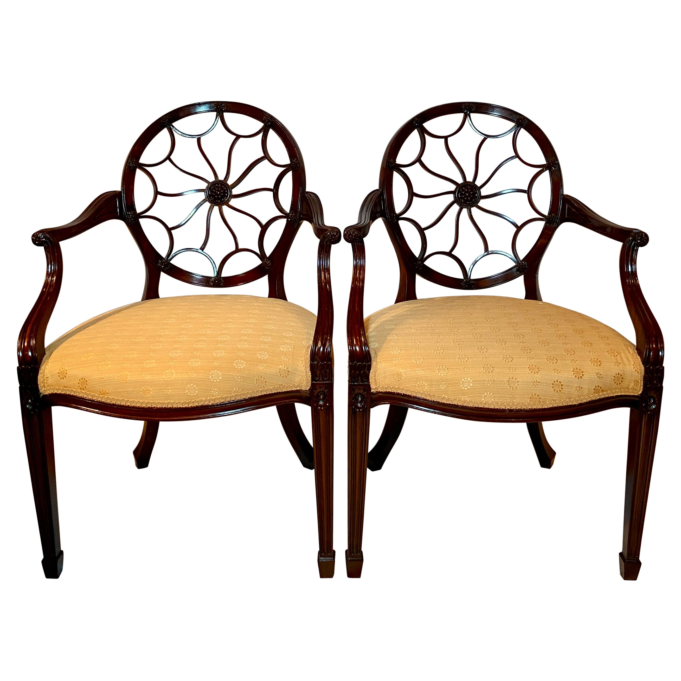 Pair Estate English Mahogany Round-Back Armchairs