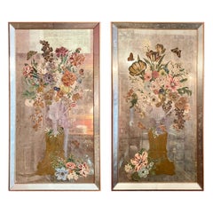 Paire de miroirs "Eglomise" peints à l'anglaise, vers 1950.