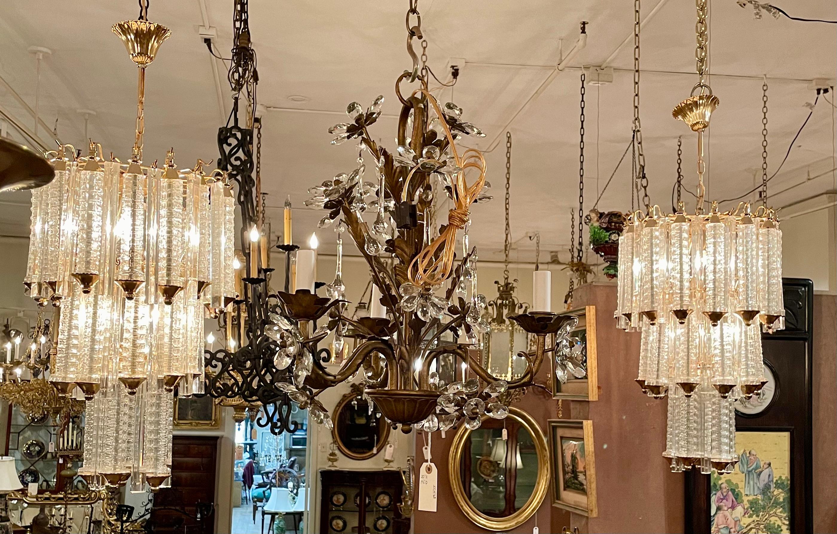 Pair Estate French Art Deco Style Crystal Chandeliers, Circa 1940's. 4
