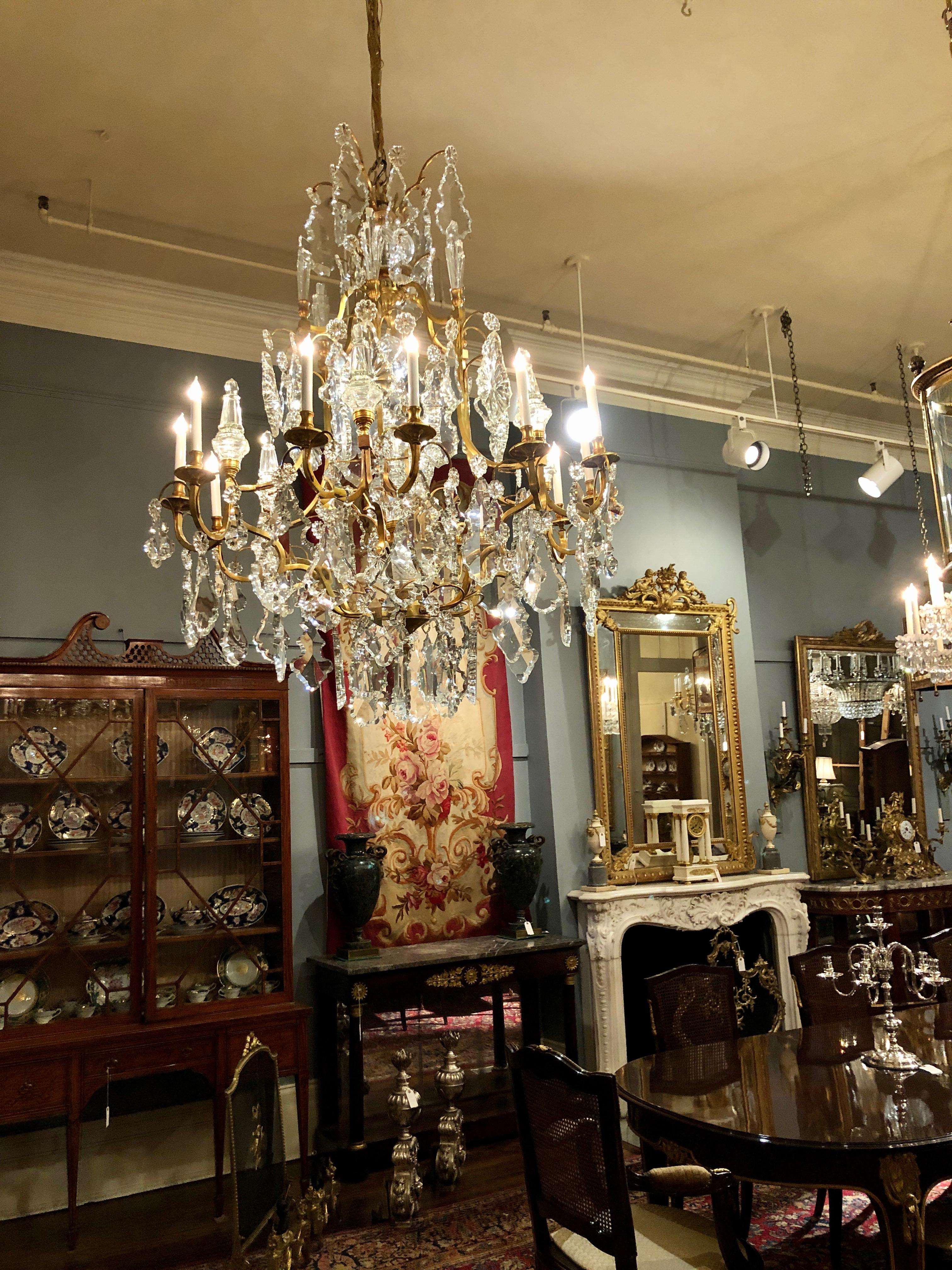 Pair Estate French Baccarat Crystal & Bronze D' Ore Chandeliers, Circa 1940-1950 7