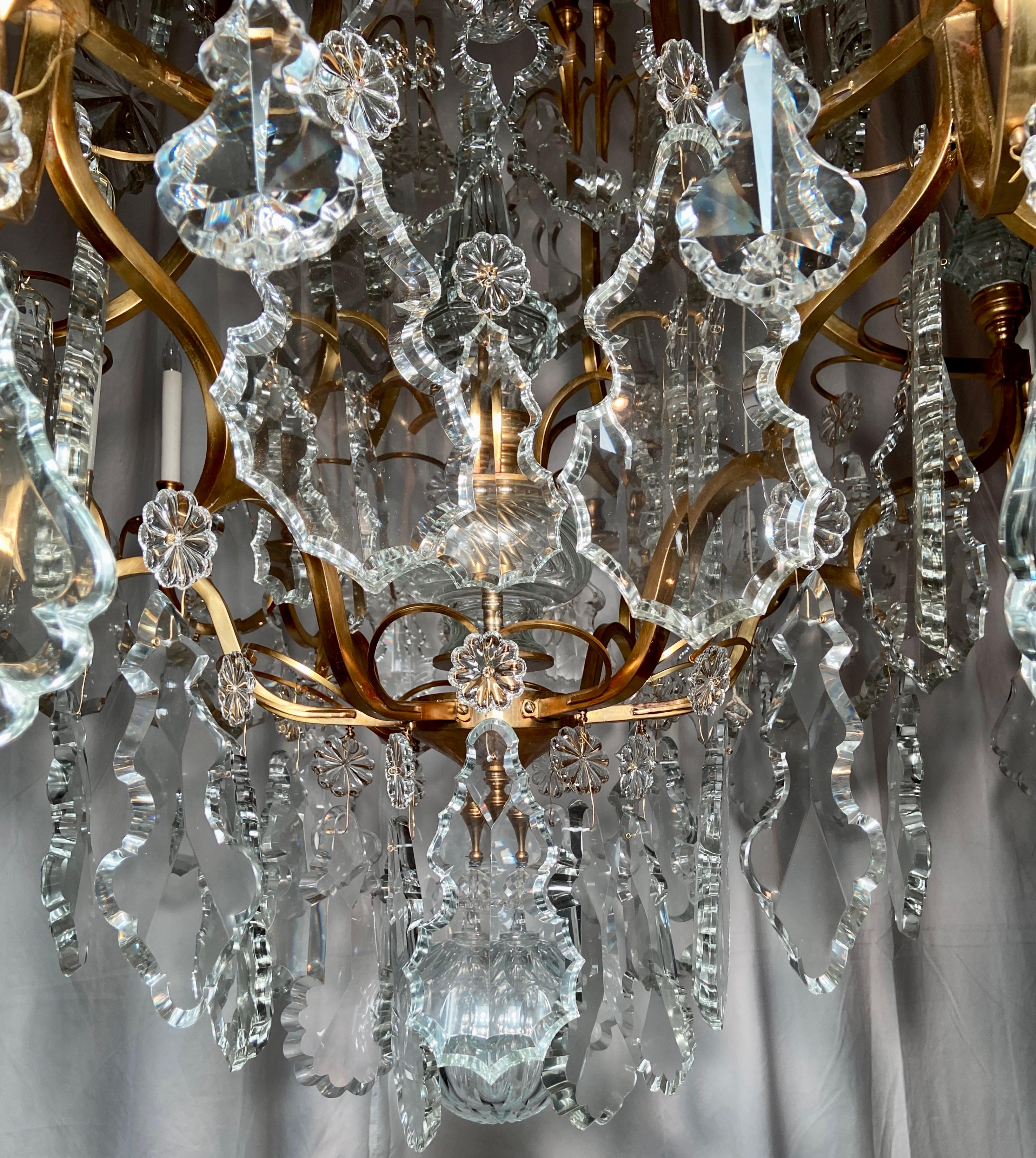 Pair Estate French Baccarat Crystal & Bronze D' Ore Chandeliers, Circa 1940-1950 5