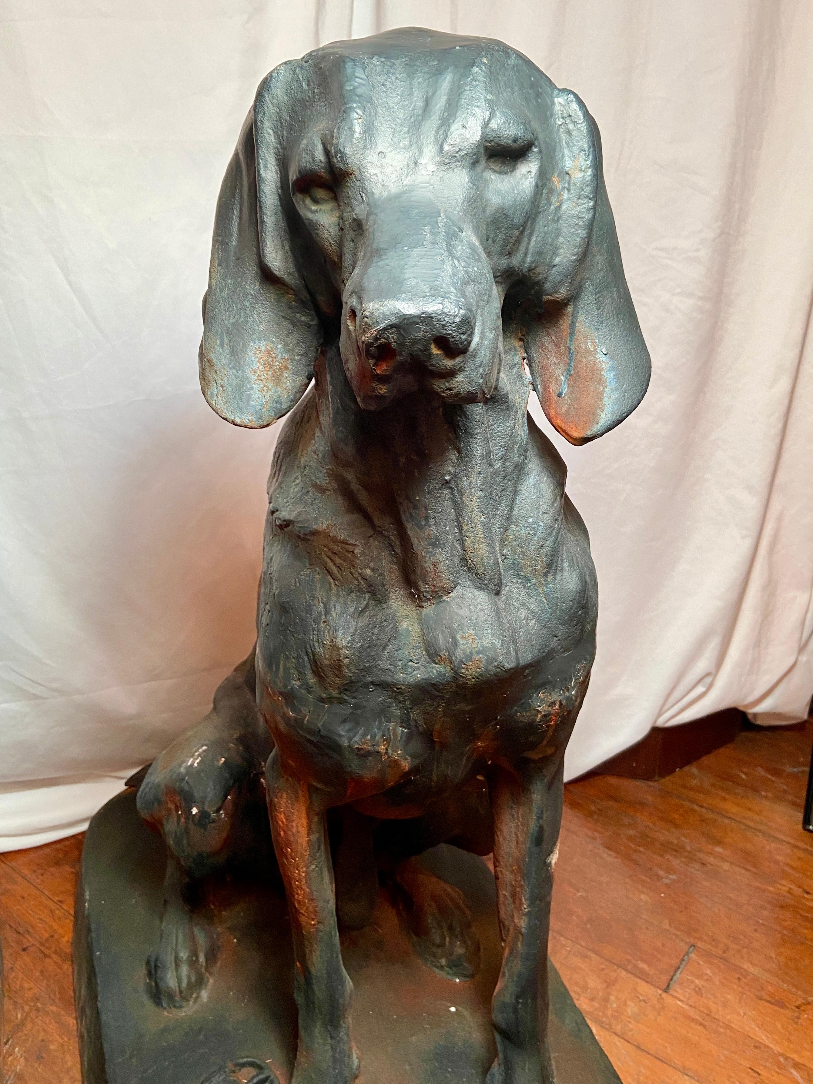 Pair Estate French Cast Iron Hunting Dog Statues In Good Condition In New Orleans, LA