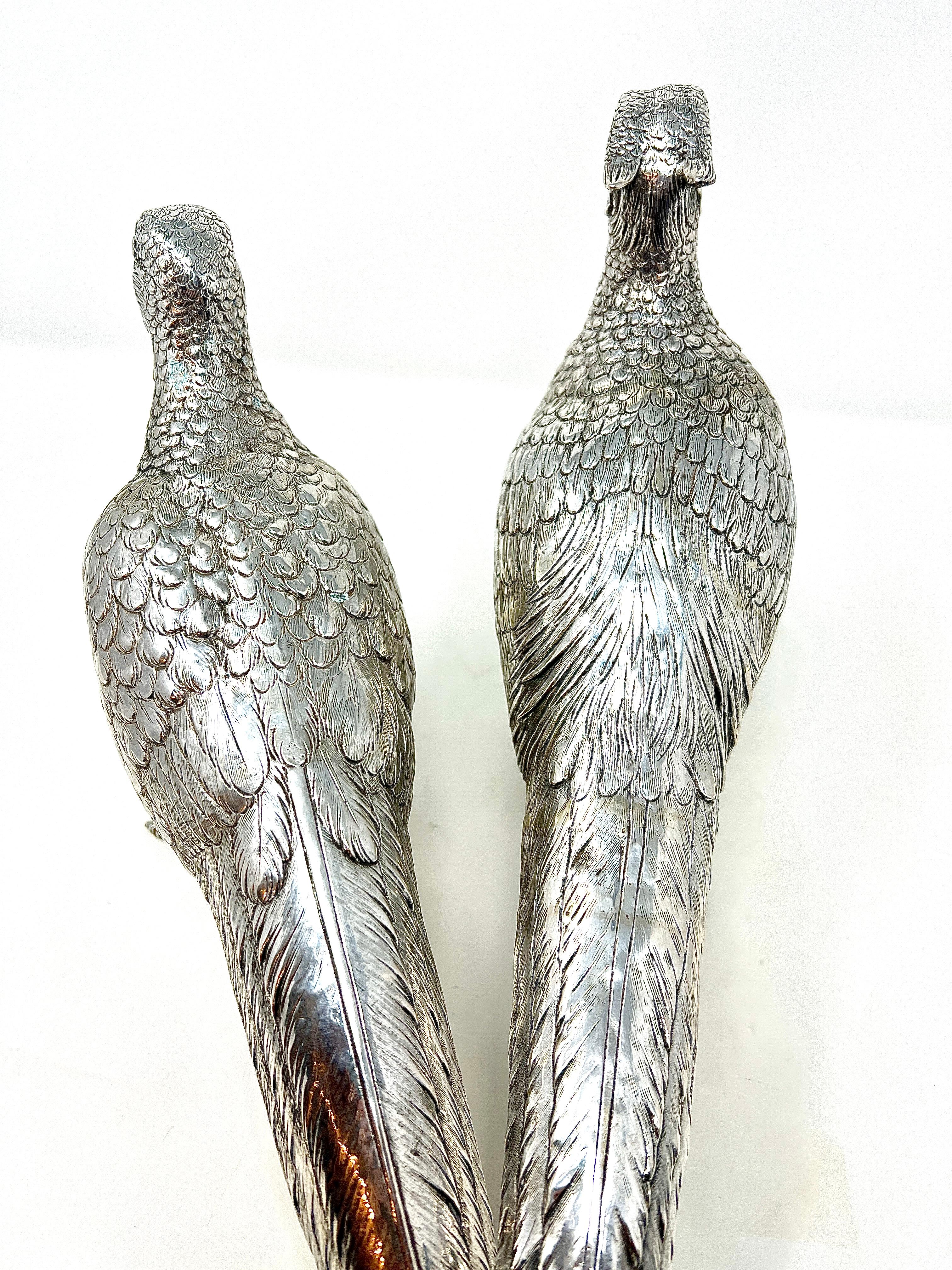 Pair Estate Italian Hallmarked Continental Silver Pheasants, Circa 1930-1940. For Sale 1
