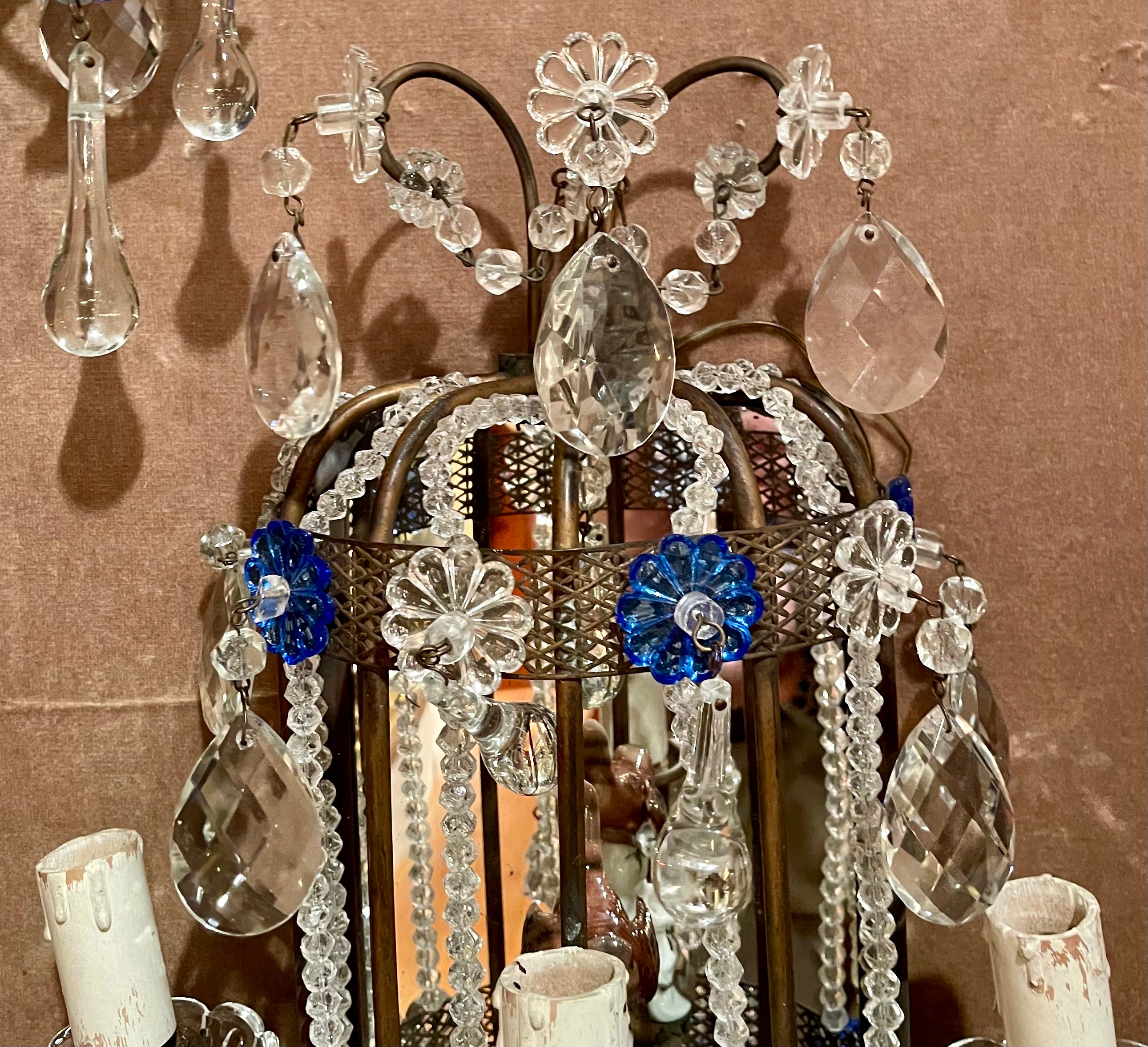 Pair Estate Italian Mirrored and Venetian Glass Beaded Wall Sconces, Circa 1940. For Sale 2