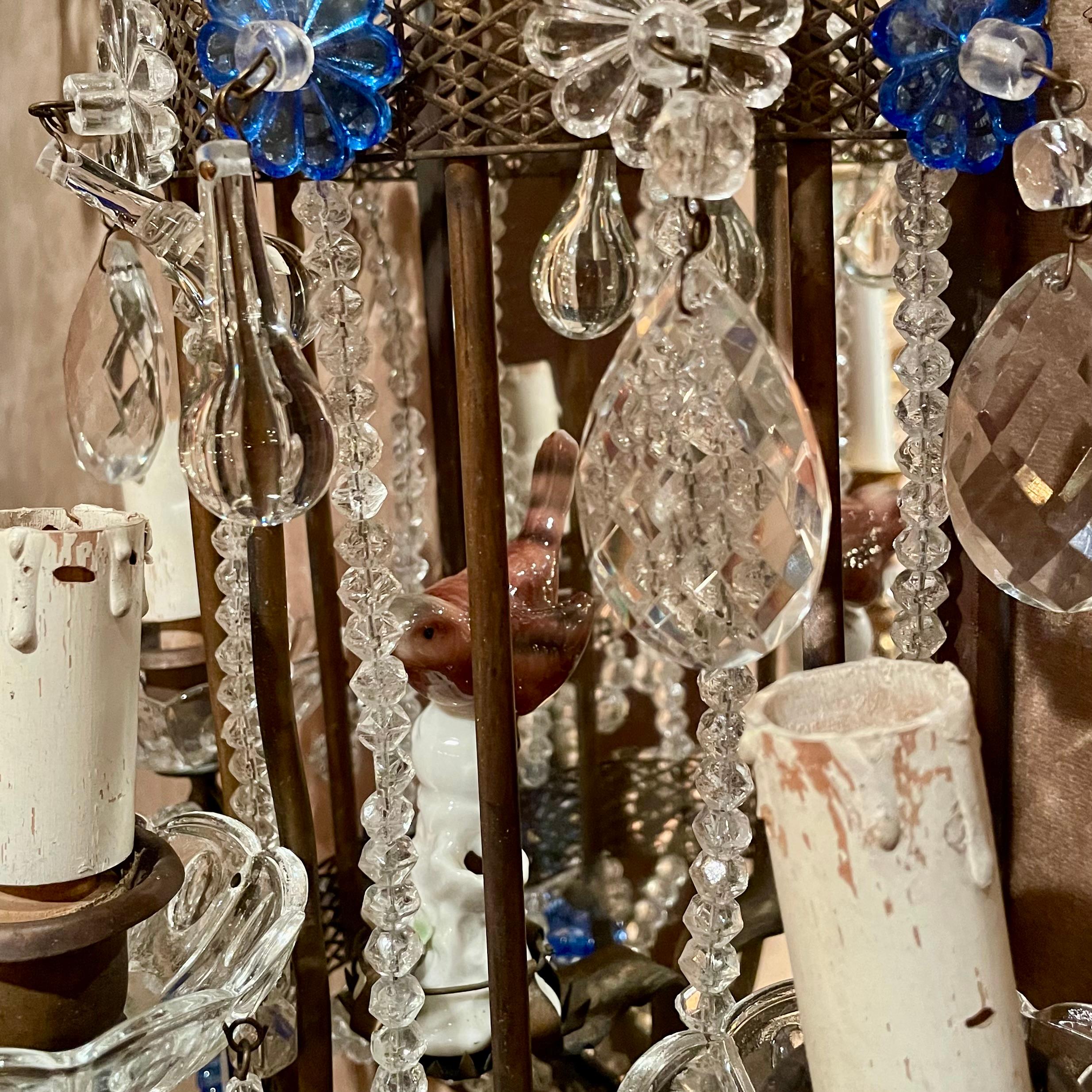 Pair Estate Italian Mirrored and Venetian Glass Beaded Wall Sconces, Circa 1940. For Sale 4