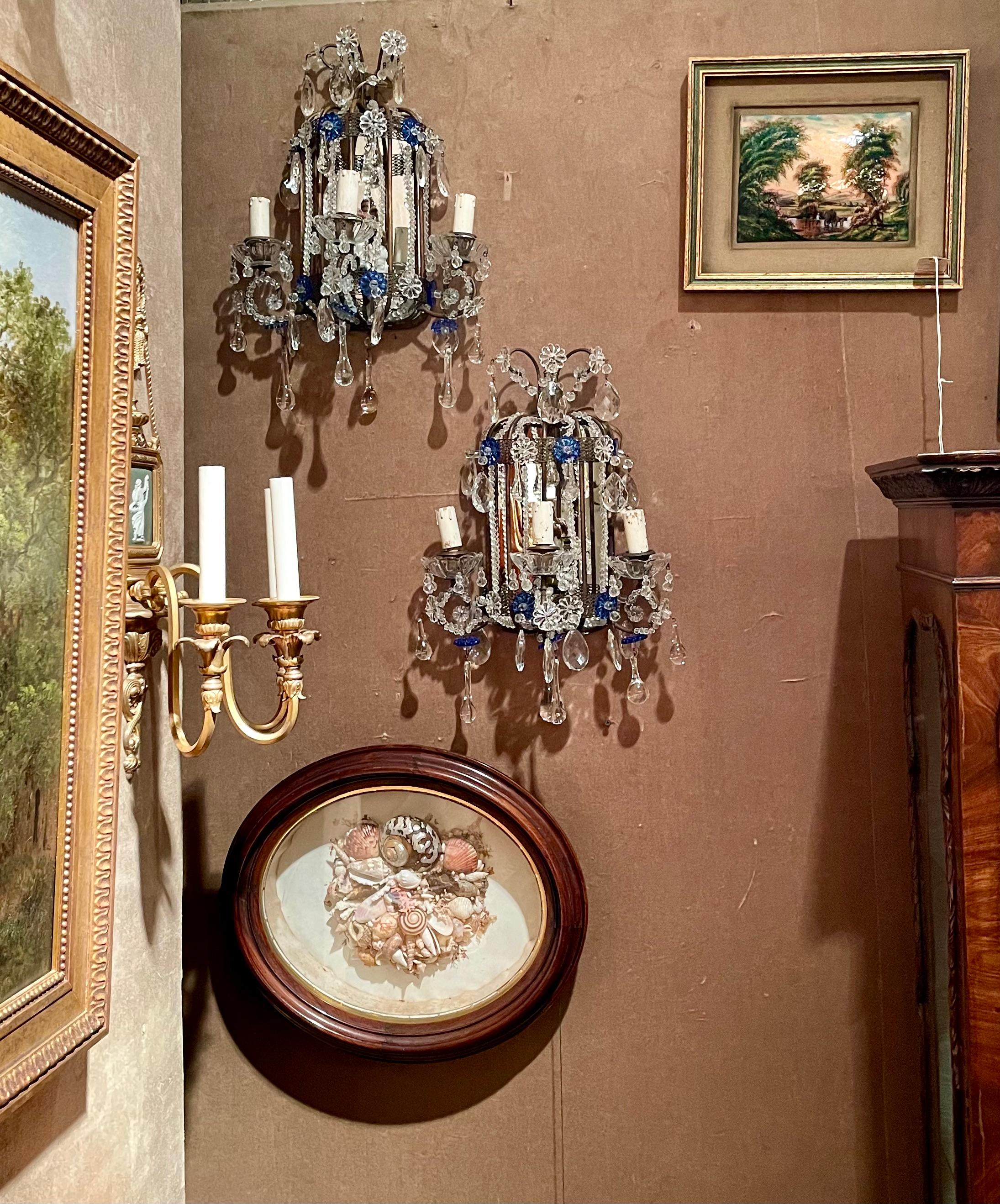 Pair Estate Italian Mirrored and Venetian Glass Beaded Wall Sconces, Circa 1940. For Sale 5