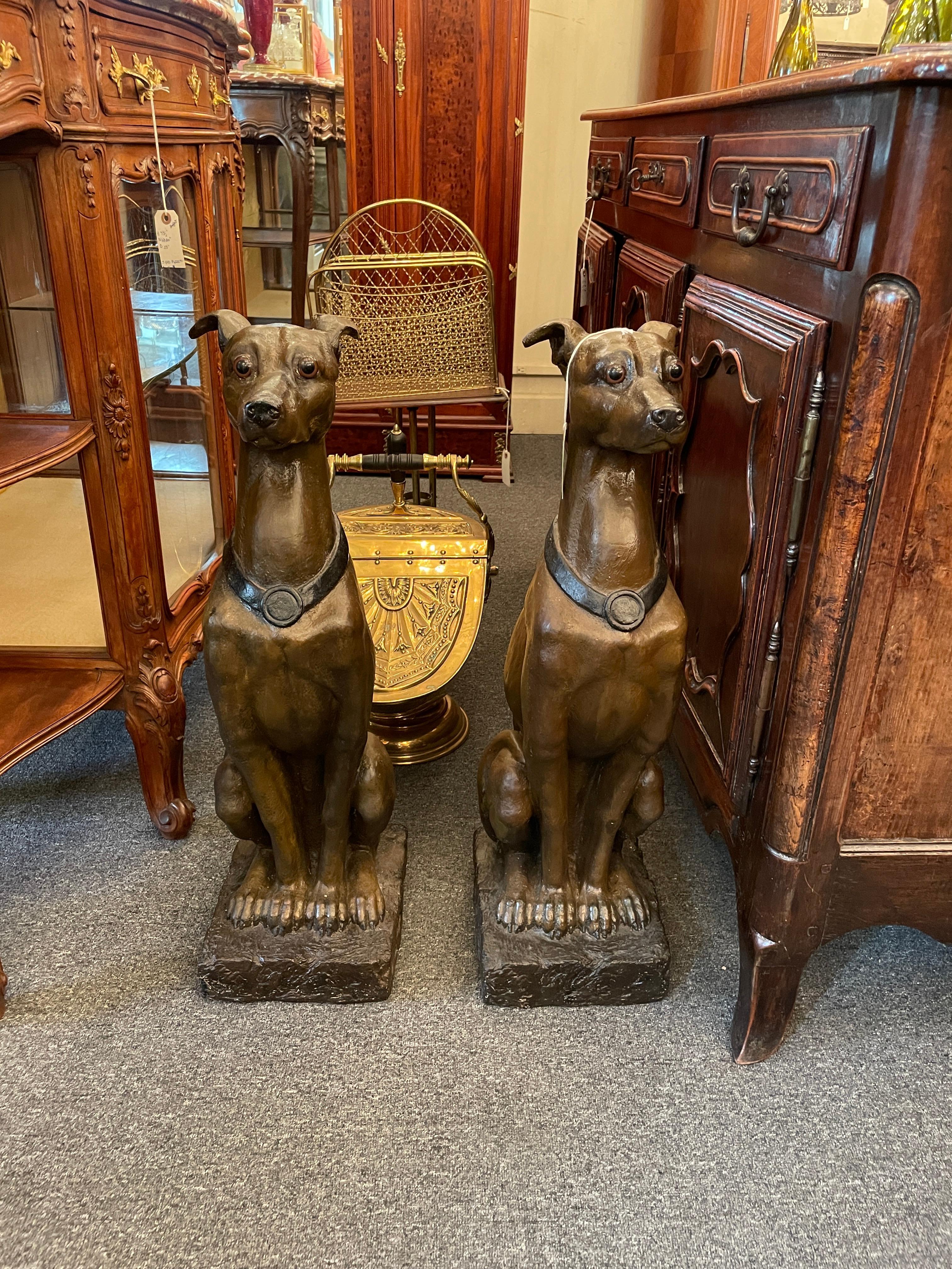 Pair Estate Italian Terracotta Porcelain Dog Statues with Glass Eyes, circa 1950 For Sale 6