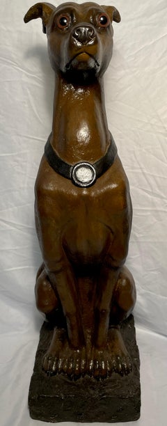 Pair Estate Italian Terracotta Porcelain Dog Statues with Glass Eyes, circa 1950