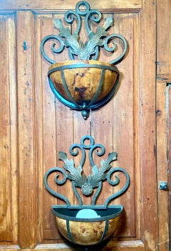 Pair Estate Painted Tole Wall Light Sconces