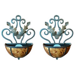 Pair Estate Painted Tole Wall Light Sconces