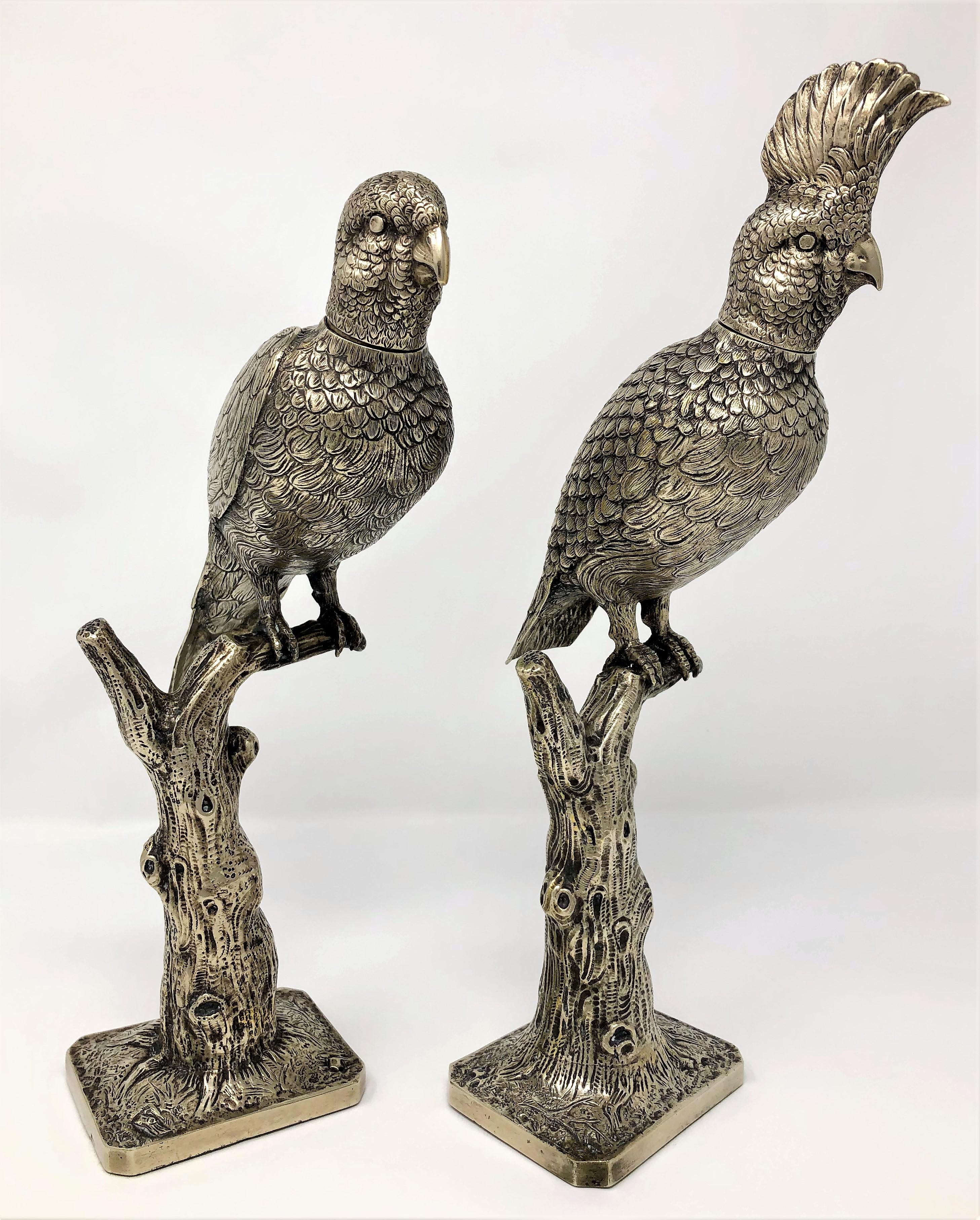 Pair of estate silver plated perching birds, circa 1930s.
Measures: Base 3