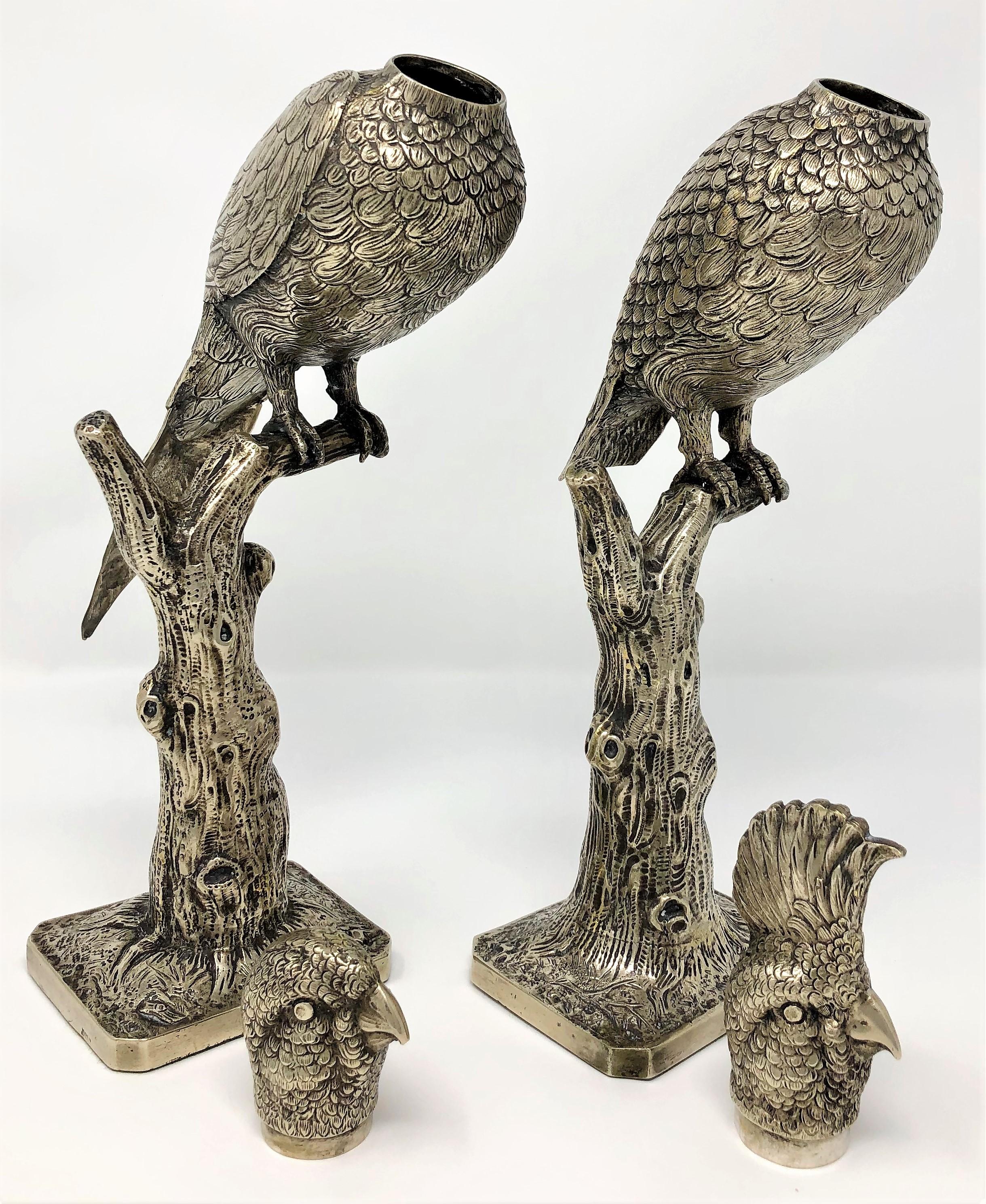 English Pair of Estate Silver Plated Perching Birds, circa 1930s