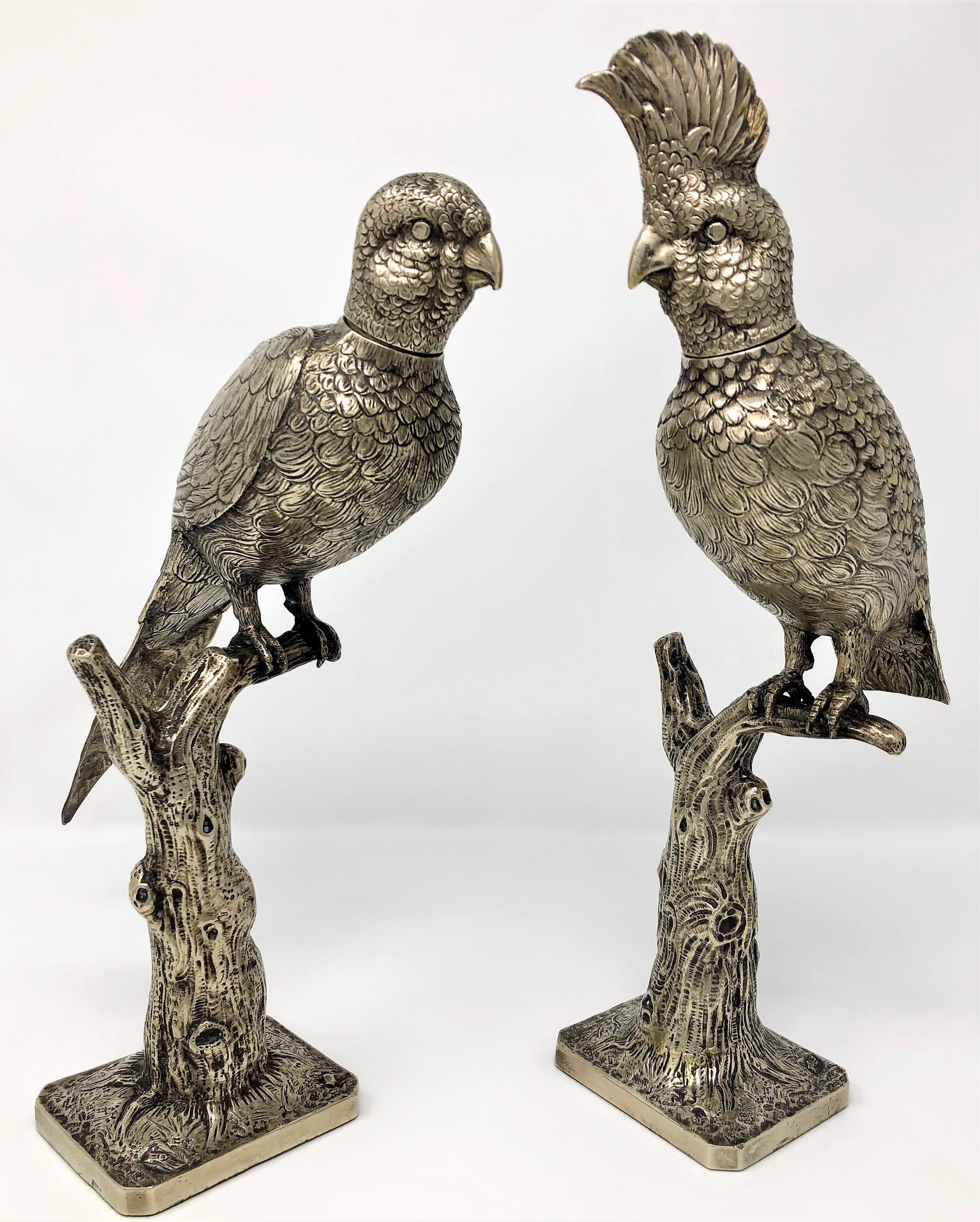 20th Century Pair of Estate Silver Plated Perching Birds, circa 1930s