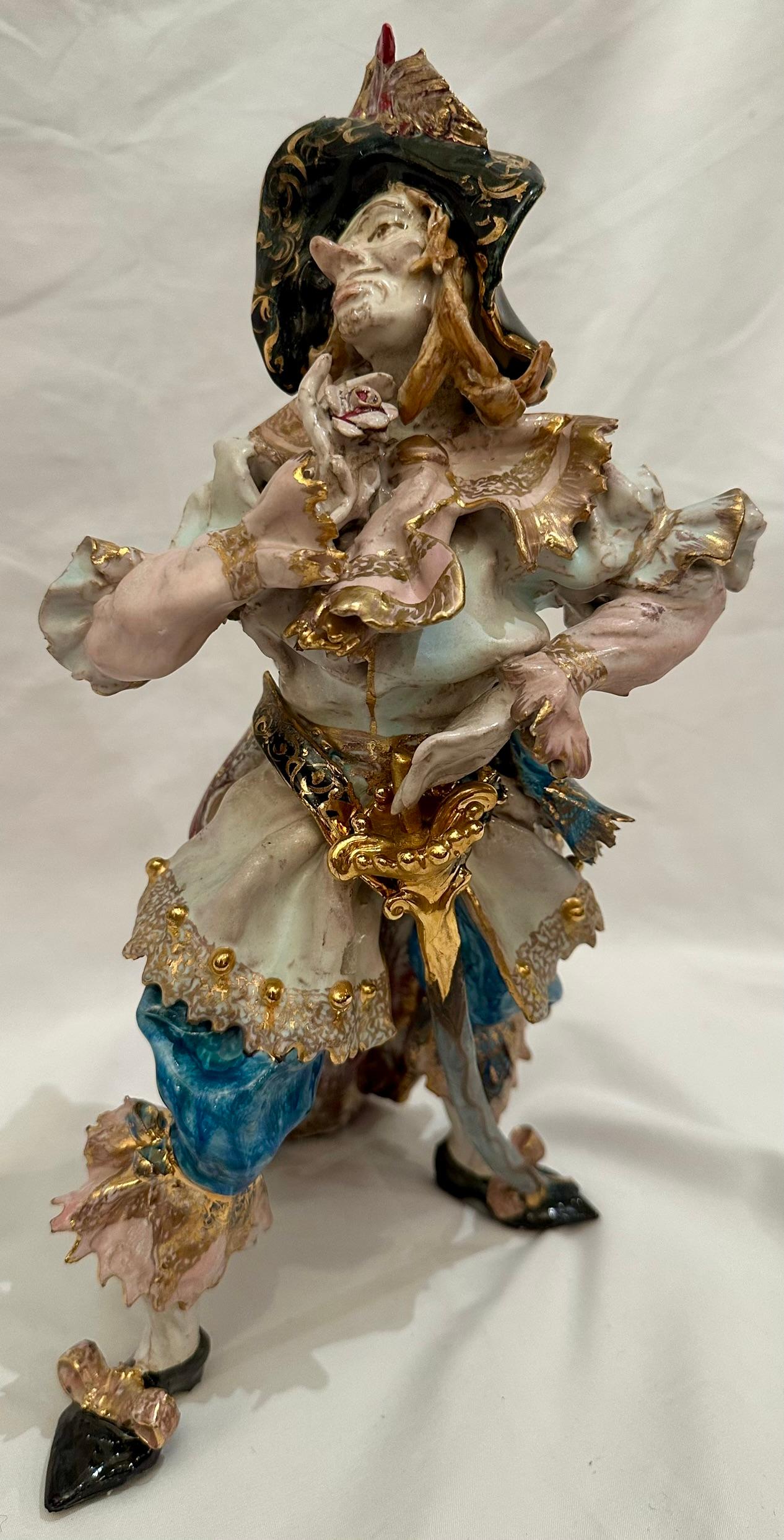 Italian Pair Estate Venetian Porcelain Pirate Statues by Professor Pattarino, Circa 1950 For Sale