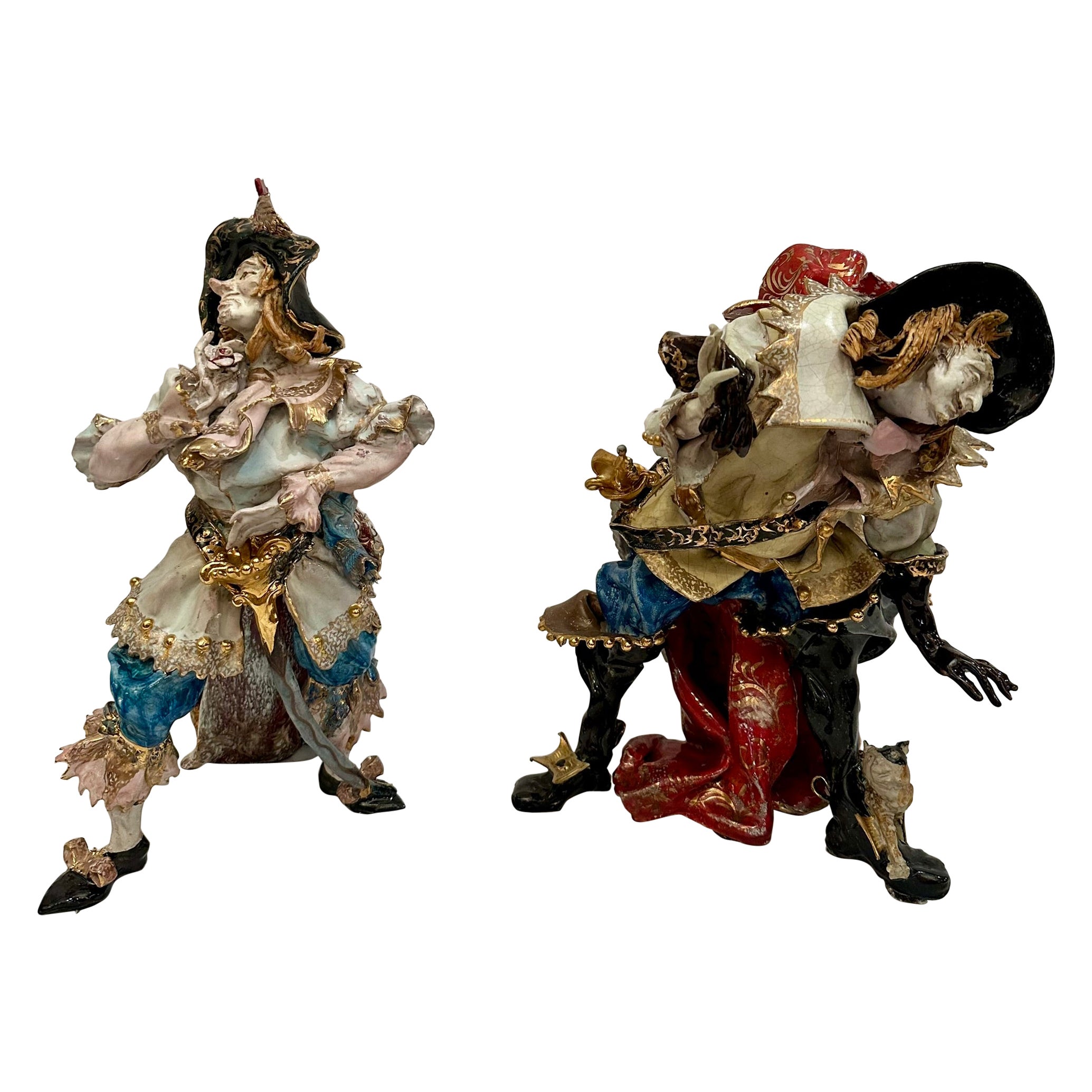 Pair Estate Venetian Porcelain Pirate Statues by Professor Pattarino, Circa 1950 For Sale