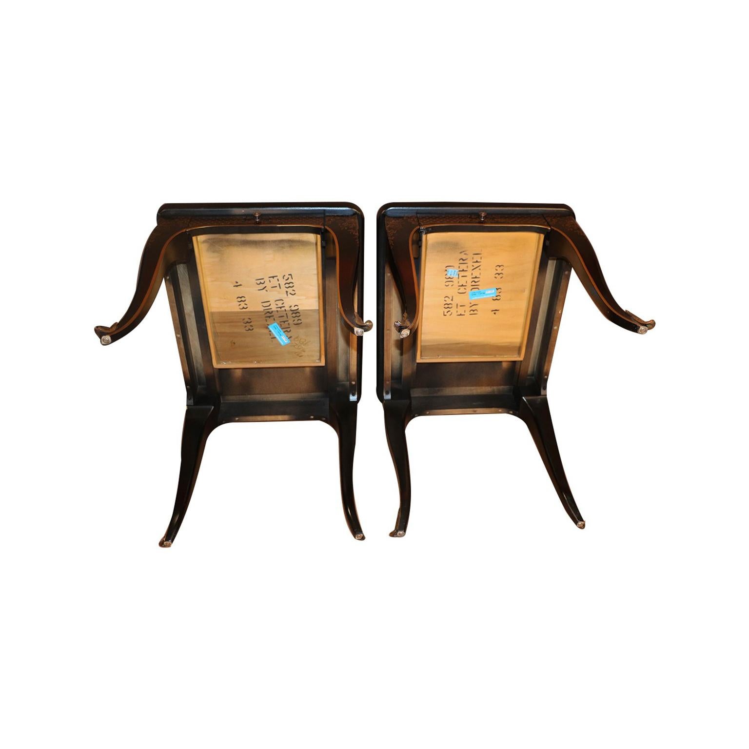 Pair of Et Cetera Chinoiserie Black Lacquer Side Tables by Drexel 1