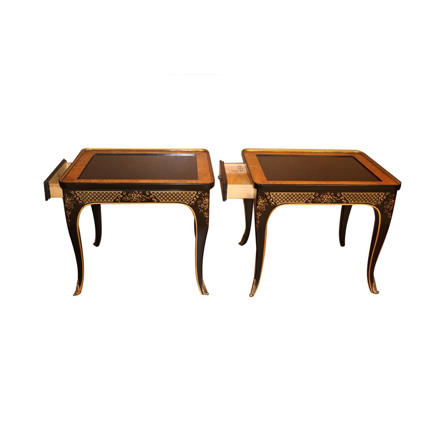 20th Century Pair of Et Cetera Chinoiserie Black Lacquer Side Tables by Drexel