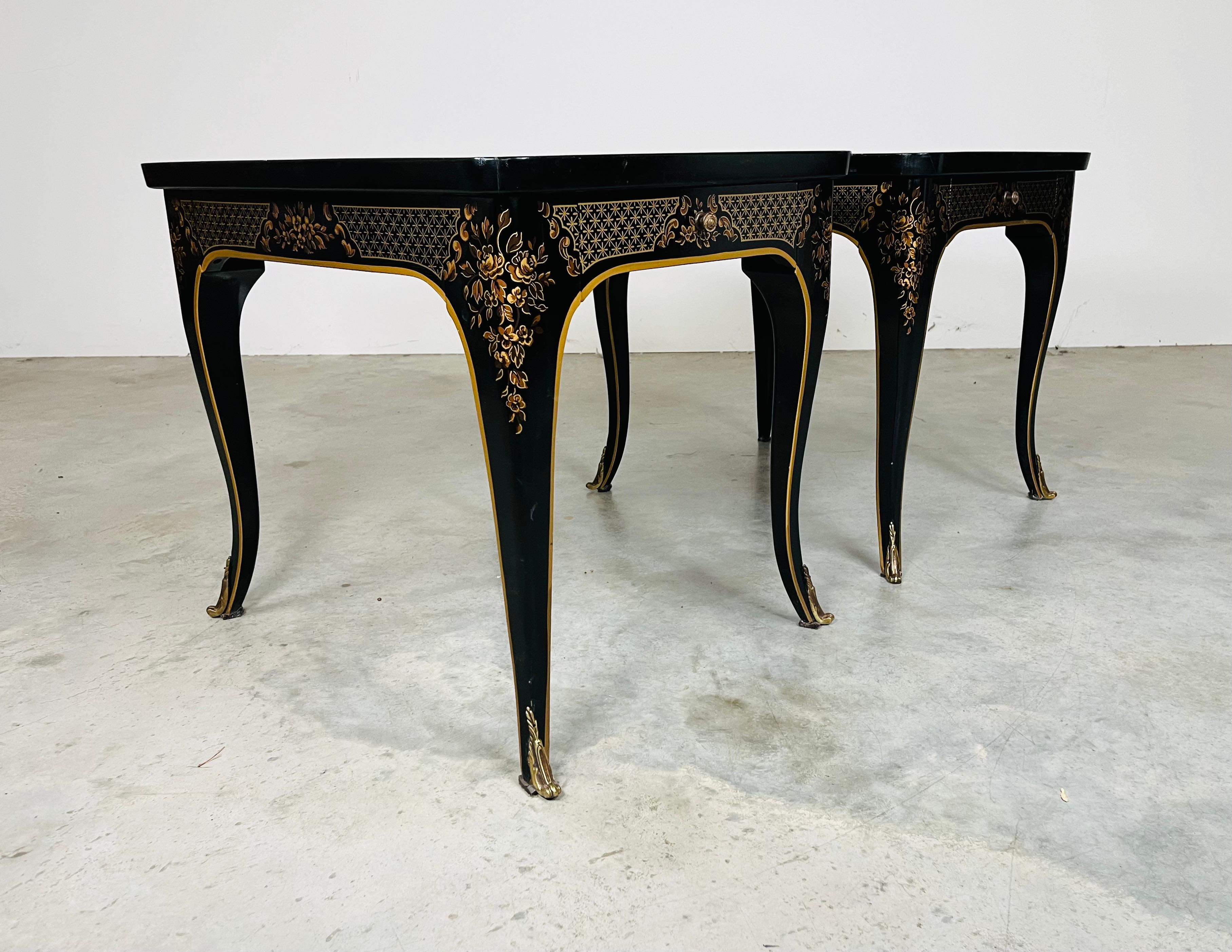 Pair Et Cetera Chinoiserie Burl & Black Lacquer Side or End Tables By Drexel In Excellent Condition In Southampton, NJ