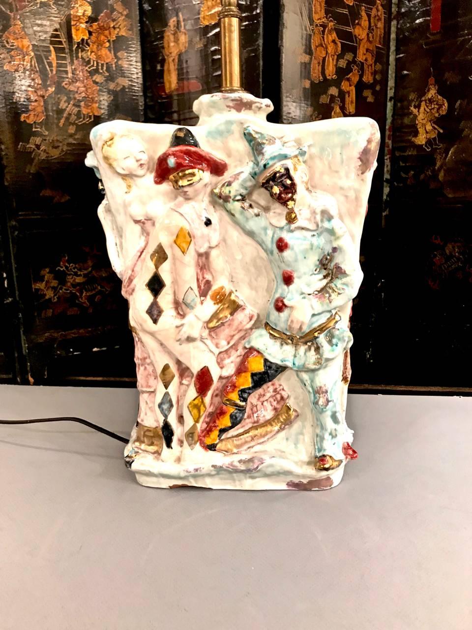 Céramique Paire de lampes « carnaval vénitien » d'Eugenio Pattarino en vente