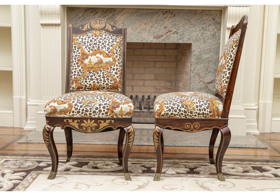 Ein Paar außergewöhnliche antike Beistellstühle mit Boulle-Intarsien im Angebot 9