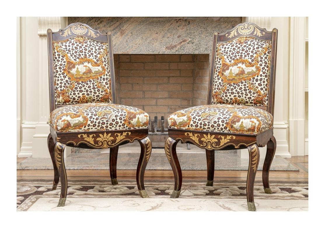 Ein Paar außergewöhnliche antike Beistellstühle mit Boulle-Intarsien im Angebot 11
