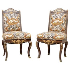 Pair Exceptional Antique Boulle Inlaid Side Chairs