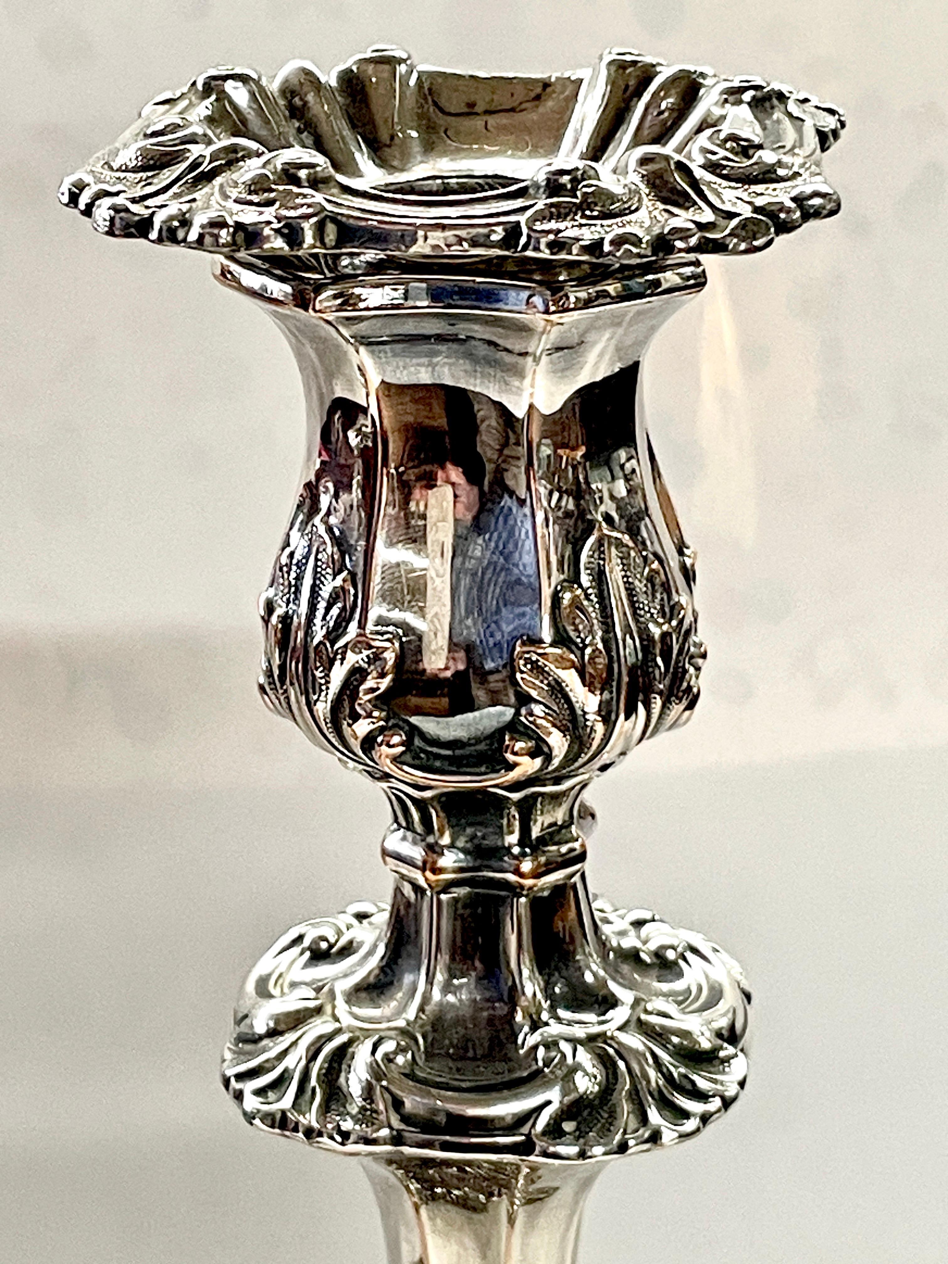 PAIR Exceptional Antique English Sheffield Plate Rococo Square Base Candlesticks 2