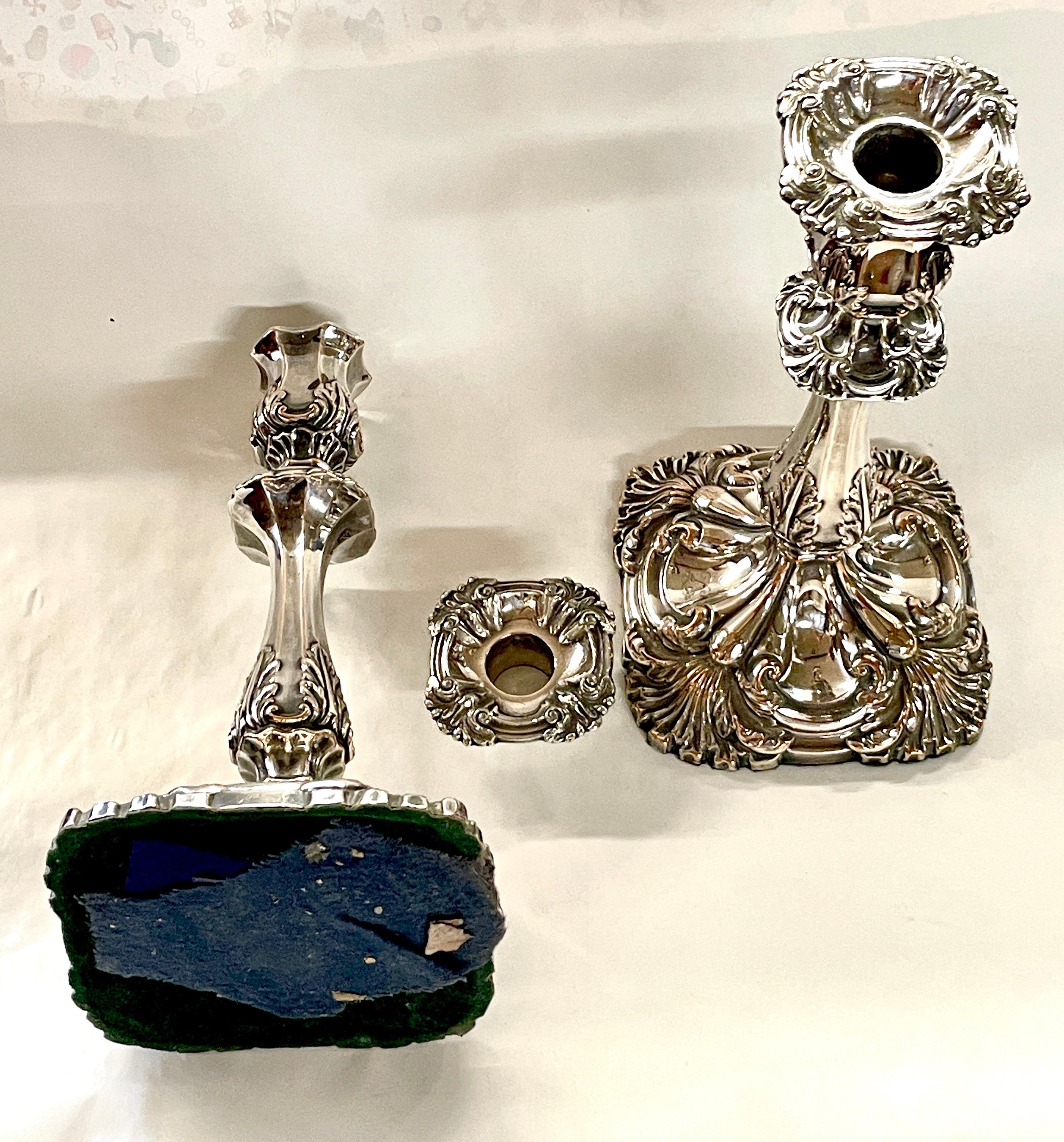 PAIR Exceptional Antique English Sheffield Plate Rococo Square Base Candlesticks 3