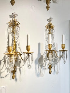 Pair Exceptional Antique Louis XVI Style Gilt Bronze Two-Light Sconces