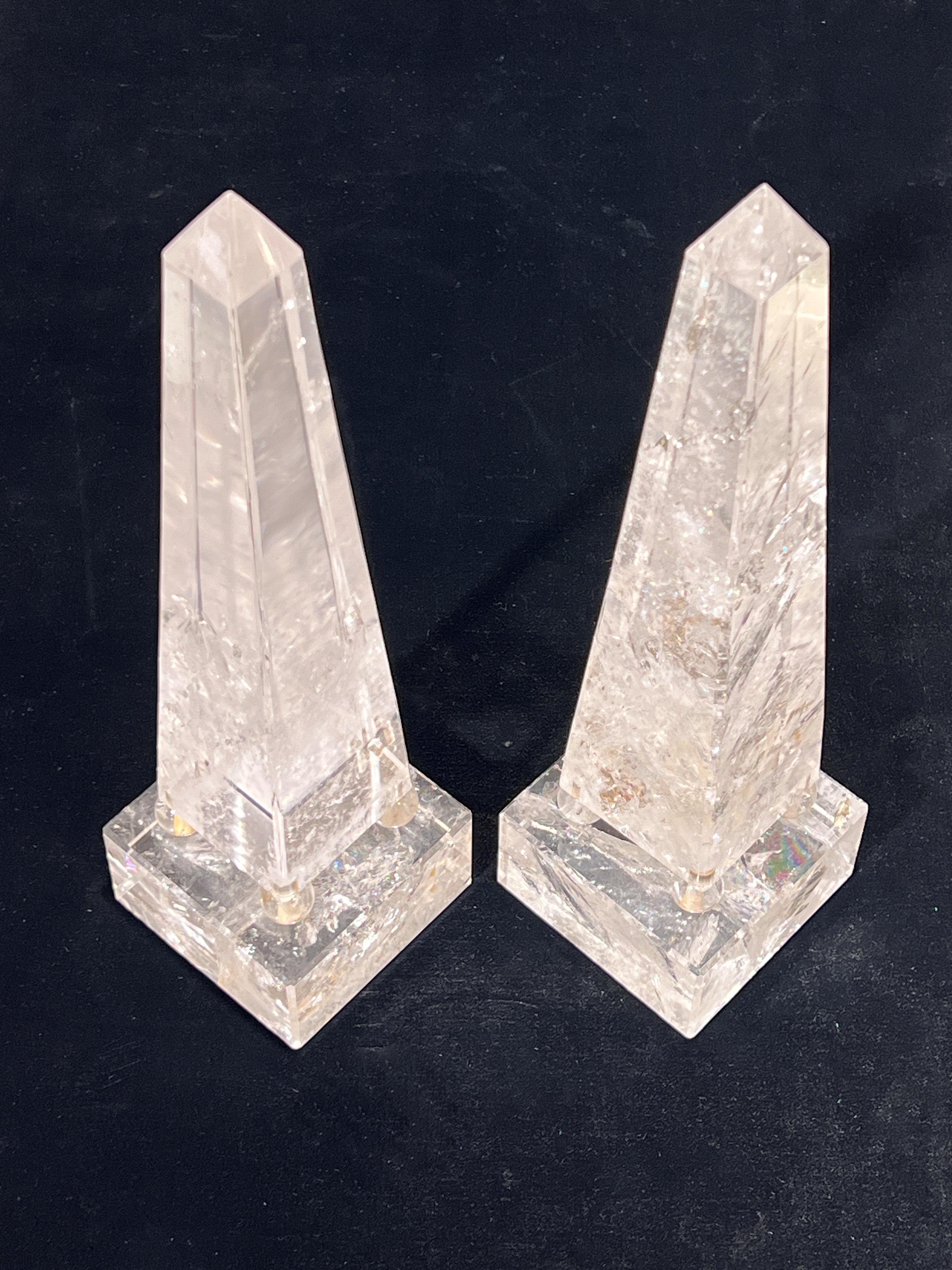 Hand-Carved Pair Exceptional Art Deco  Rock Crystal Obelisks For Sale