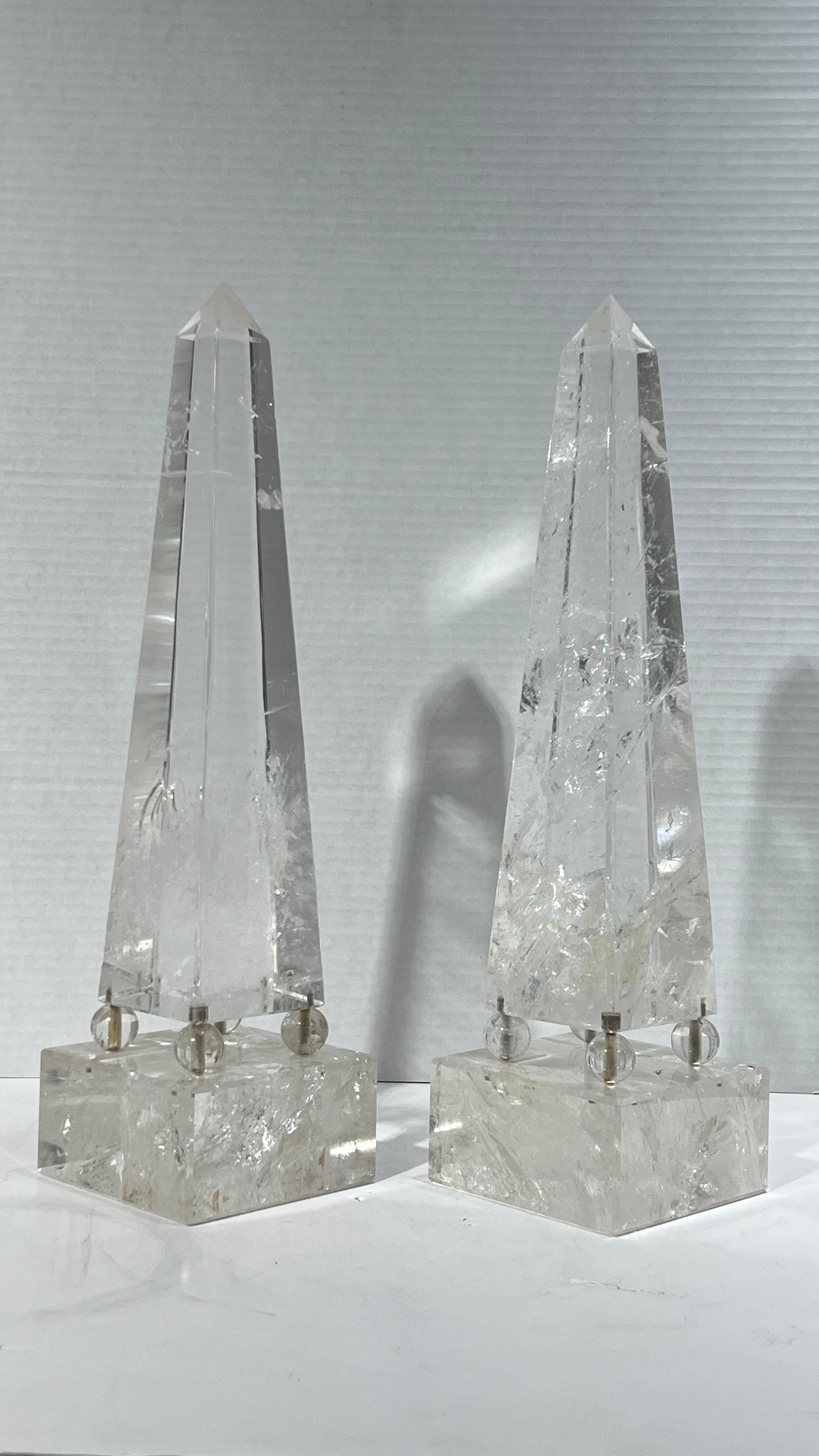 Paire d'exceptionnels objets Art Déco  Obélisques - Cristal de roche en vente 2