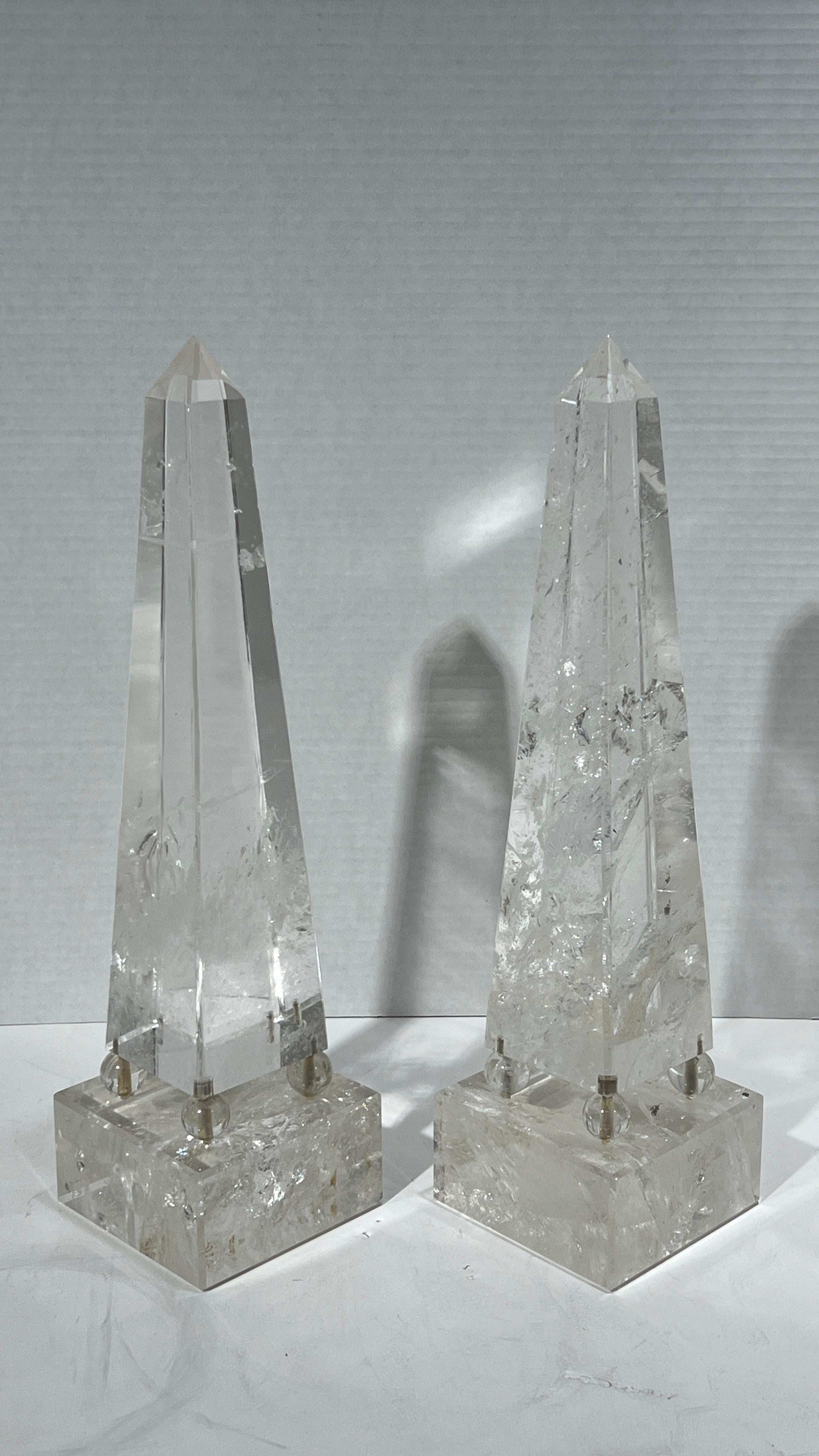 Paire d'exceptionnels objets Art Déco  Obélisques - Cristal de roche en vente 3