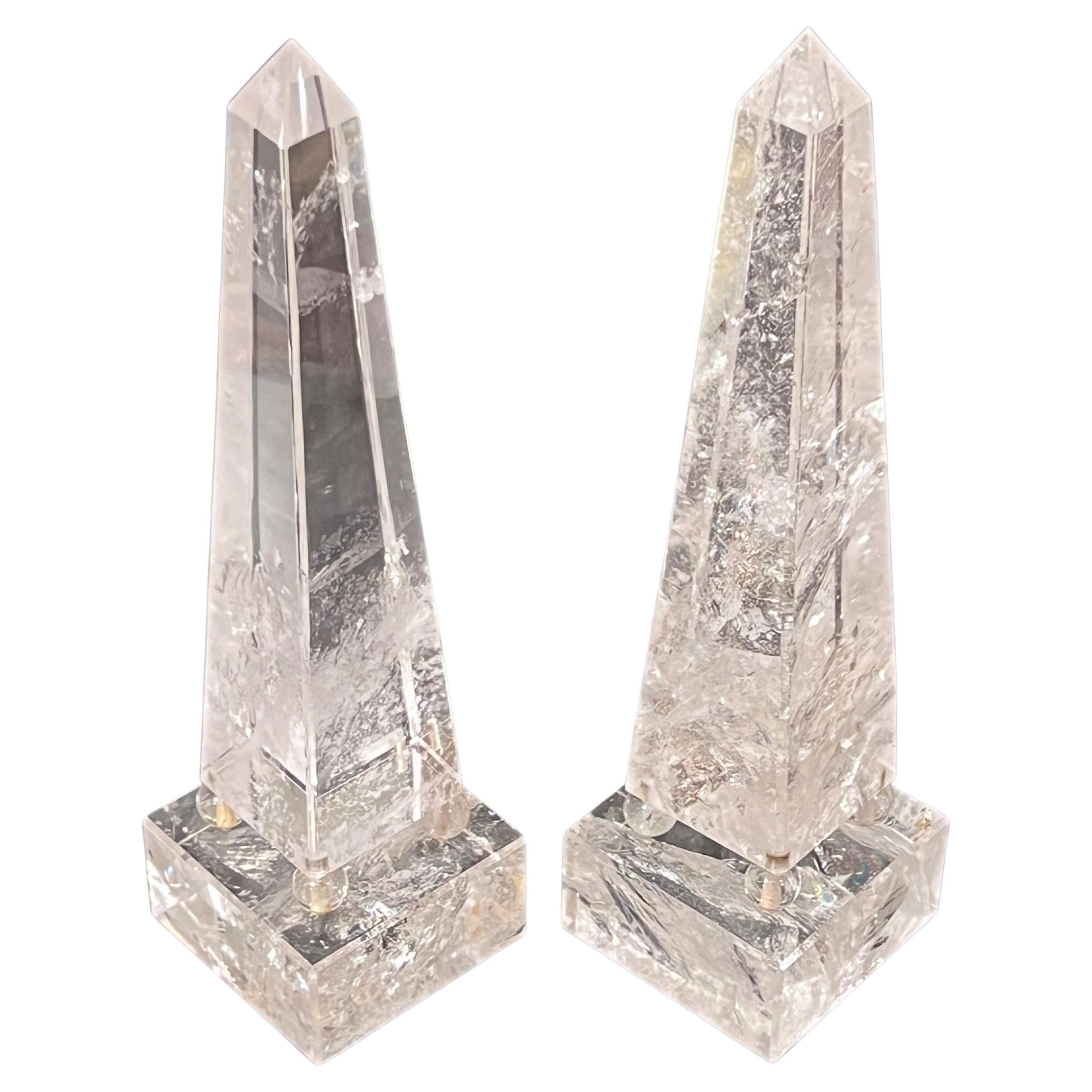 Paire d'exceptionnels objets Art Déco  Obélisques - Cristal de roche en vente