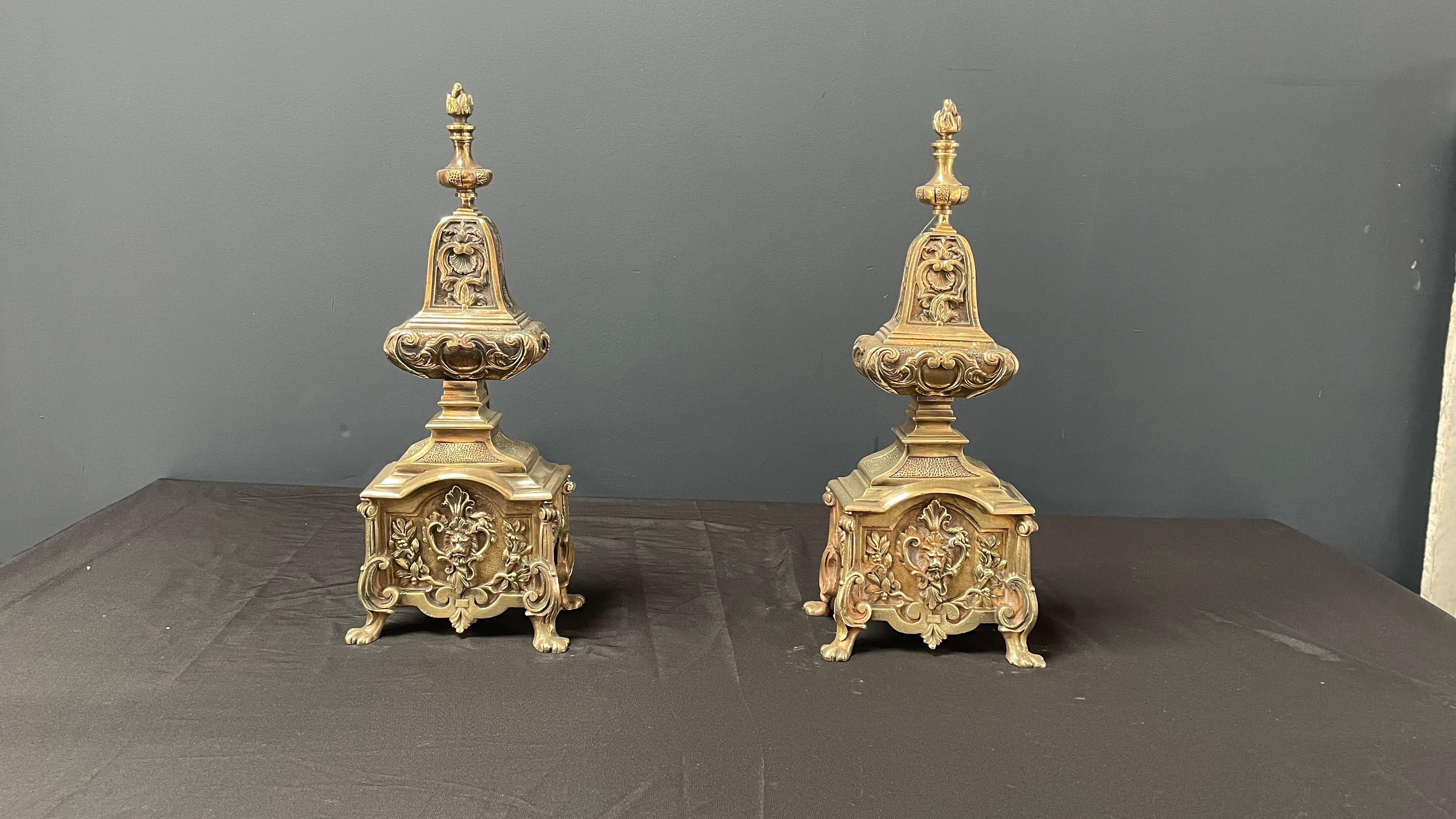 Louis XVI Pair Exceptional France Bronze Andirons, Fire dogs For Sale