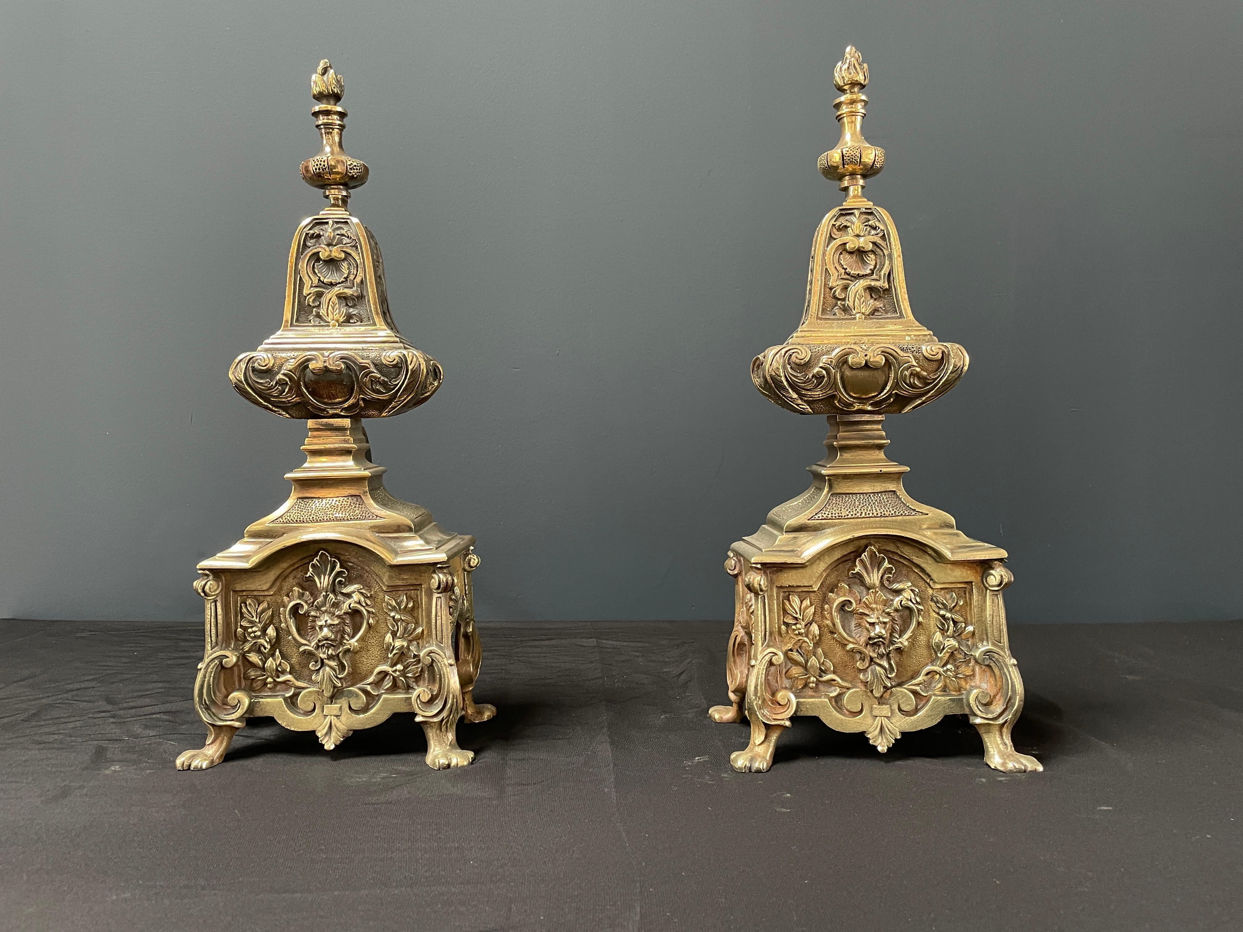 Pair Exceptional France Bronze Andirons, Fire dogs For Sale 2