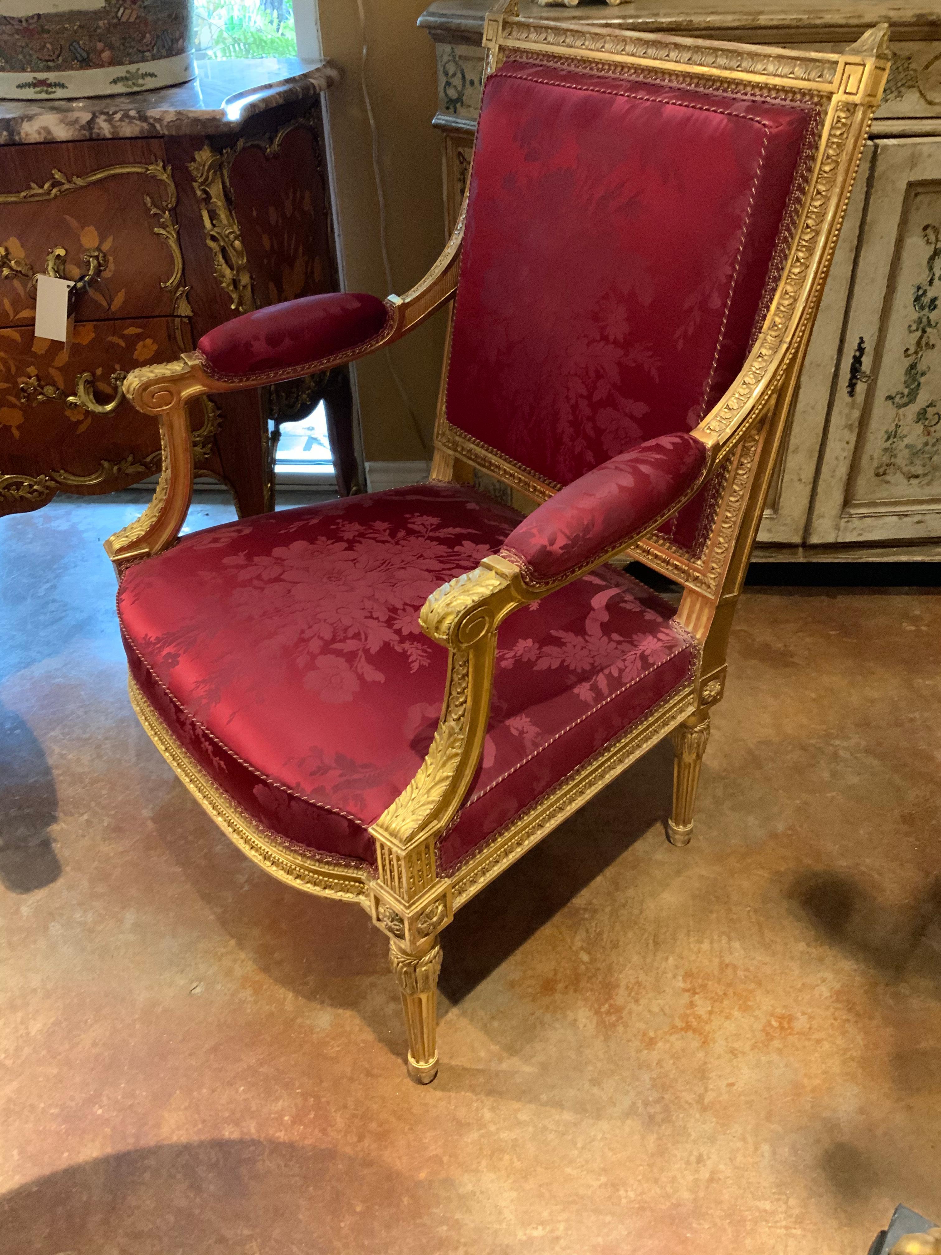 Pair of Exceptional Gilt Carved Wood French Armchairs/Fauteuils Louis XVI 1