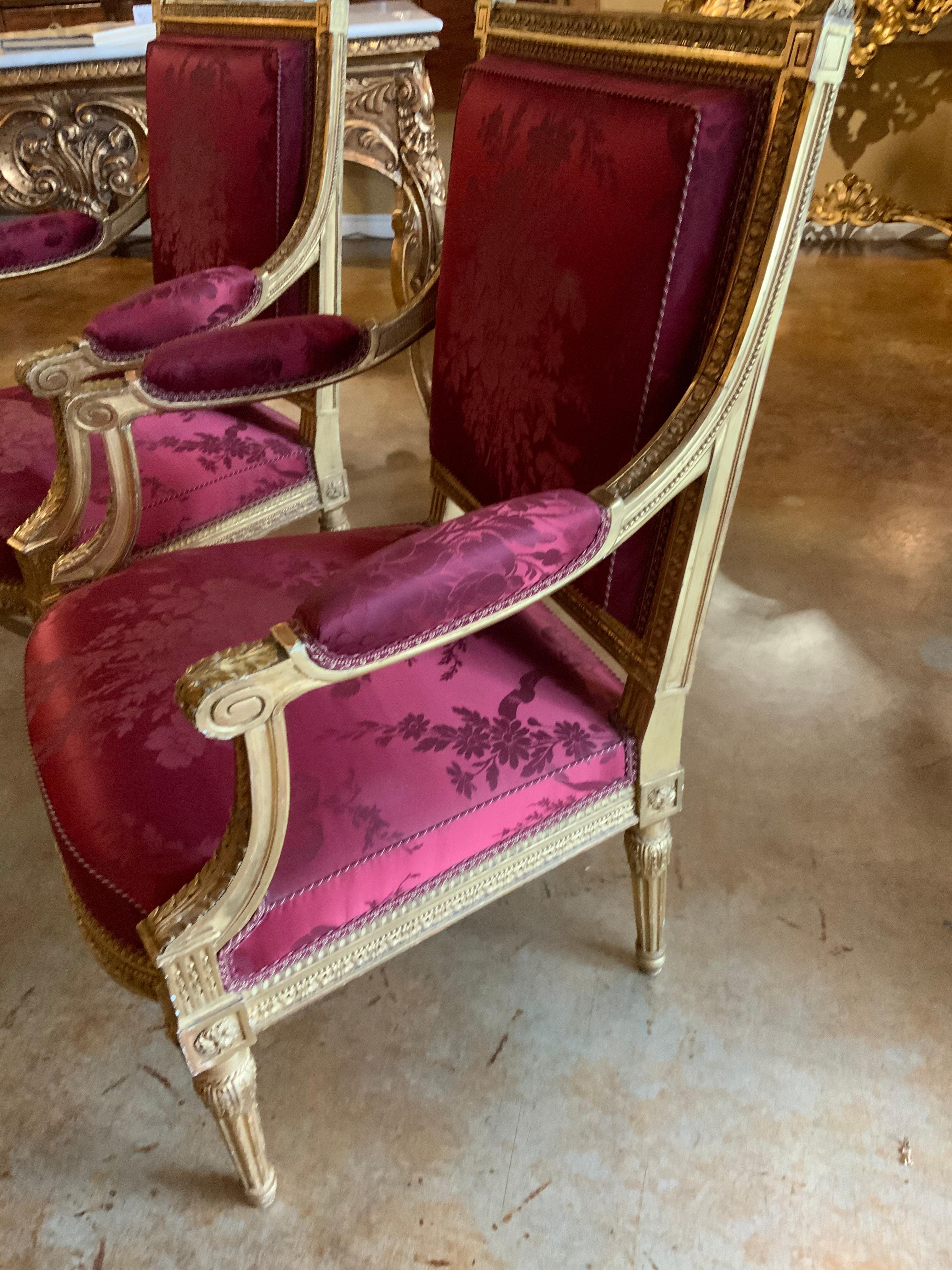 Pair of Exceptional Gilt Carved Wood French Armchairs/Fauteuils Louis XVI 3
