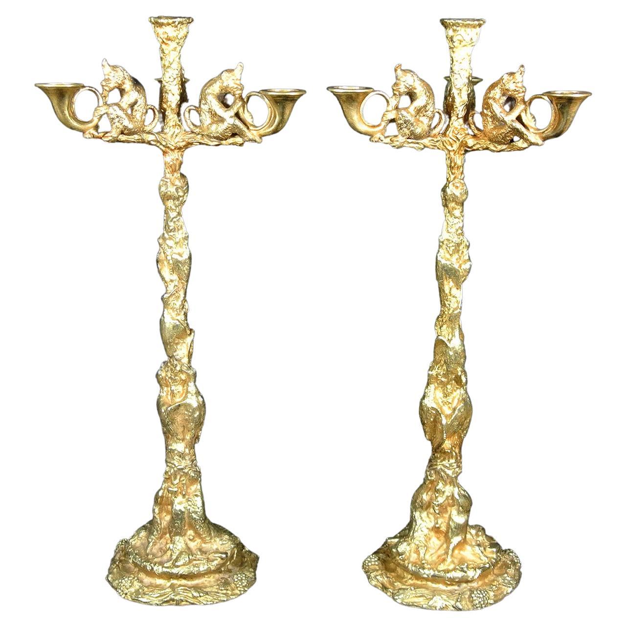 Pair Exceptionally Rare, Large and Beautiful Christophé Fratin Gilt Bronze Cande