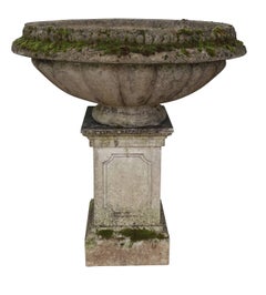Pair of Extra Large Stone Garden Urns on Plinths, England, 1920s