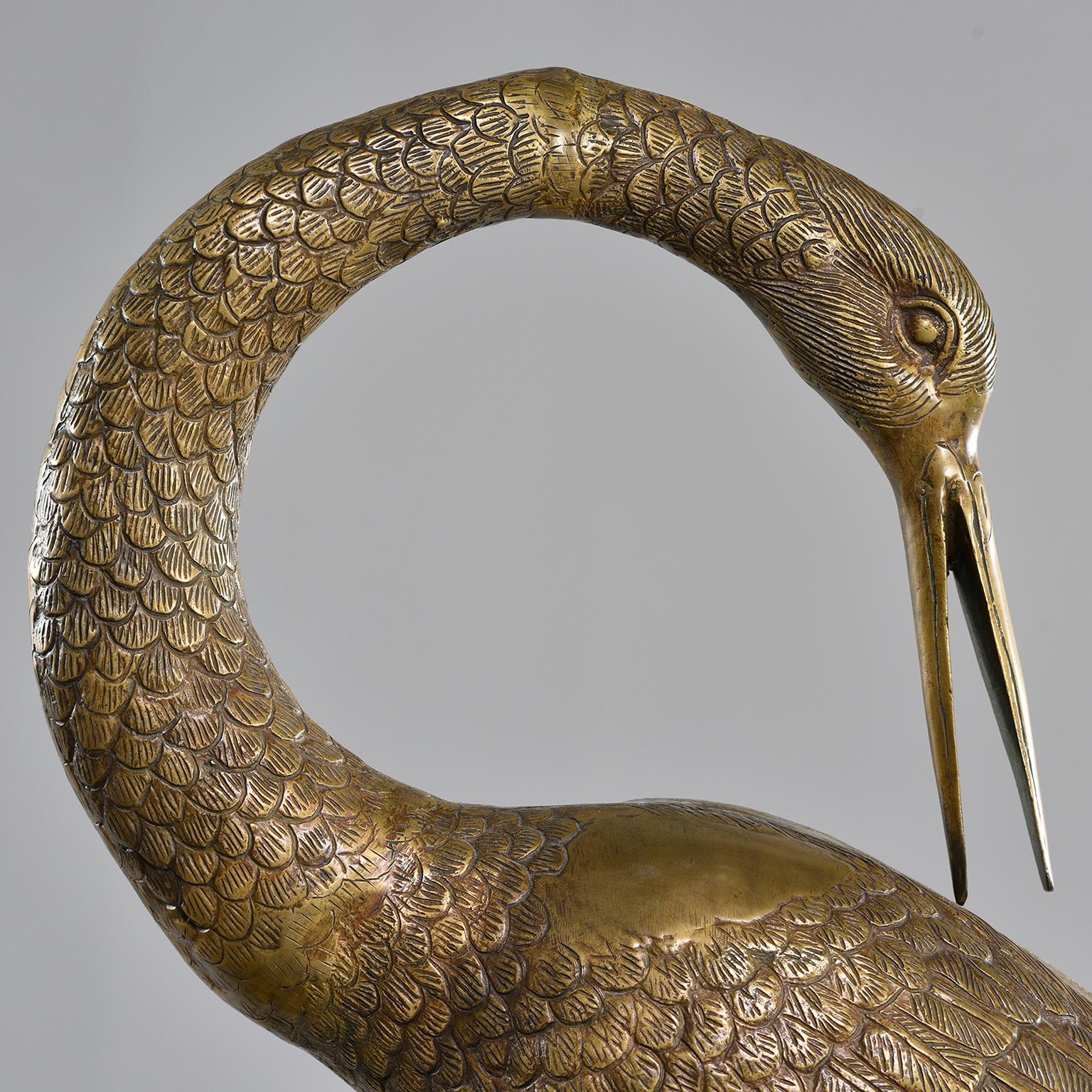 Unknown Pair of Extra Large Brass Crane Sculptures
