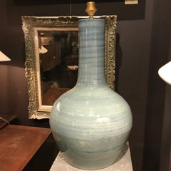 Pair of Extra Large Brushed Pattern Turquoise Lamps, China, Contemporary