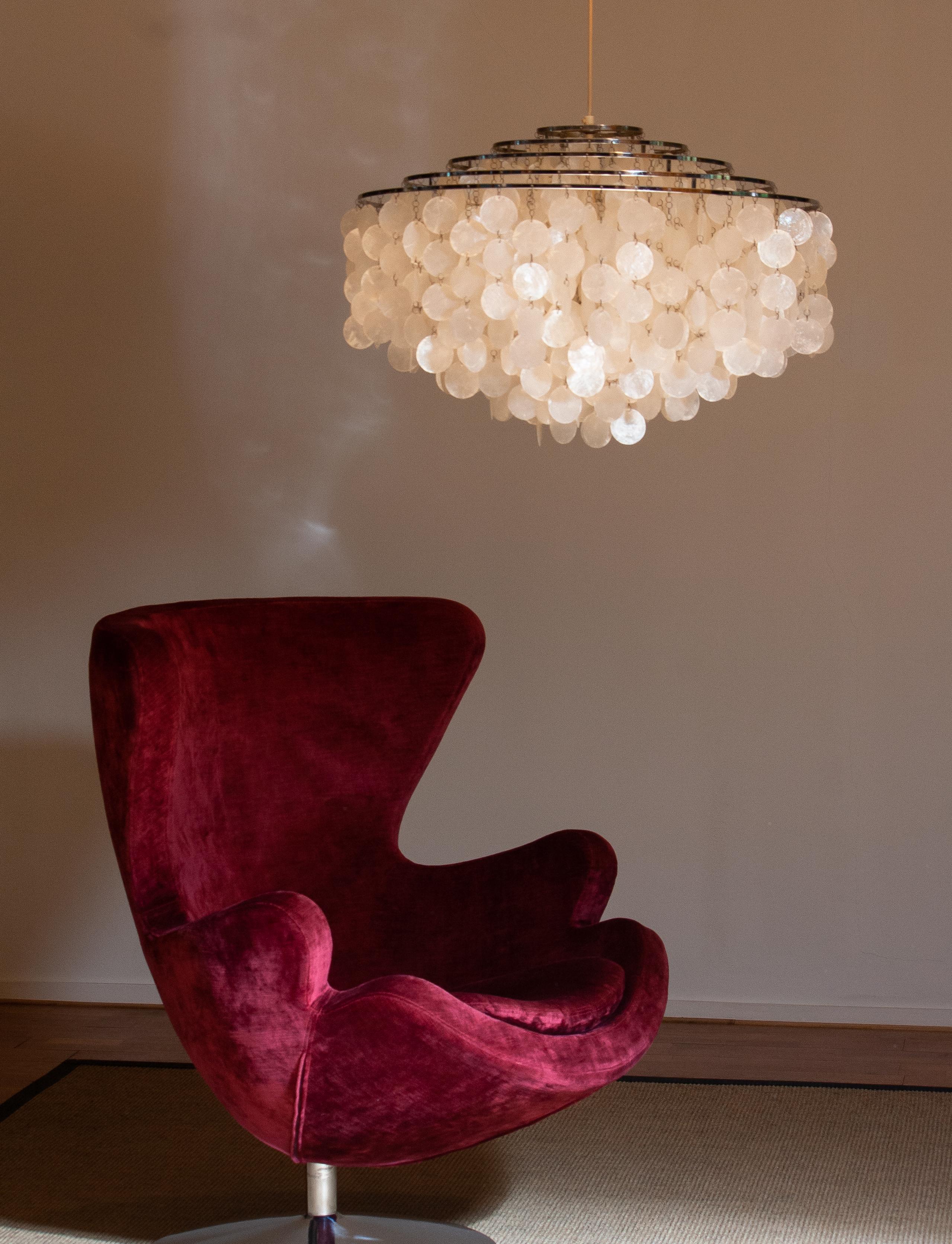 Pair of Extra Large Capiz Shell Chandeliers by Verner Panton for Luber AG. Swiss 6