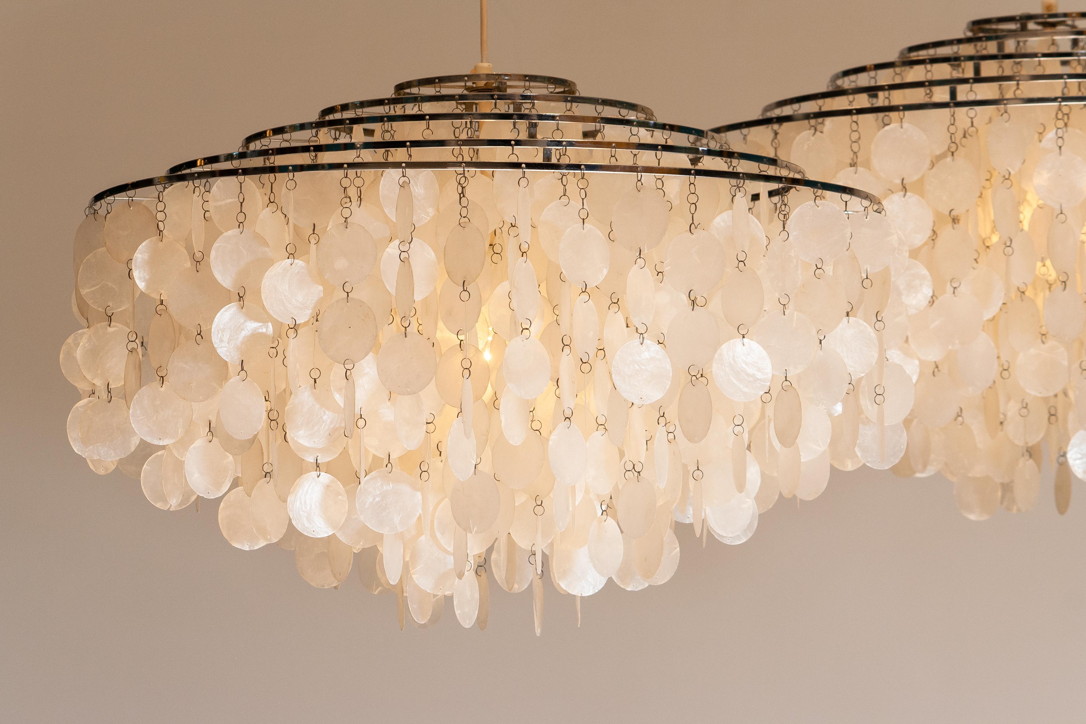 Scandinavian Modern Pair of Extra Large Capiz Shell Chandeliers by Verner Panton for Luber AG. Swiss