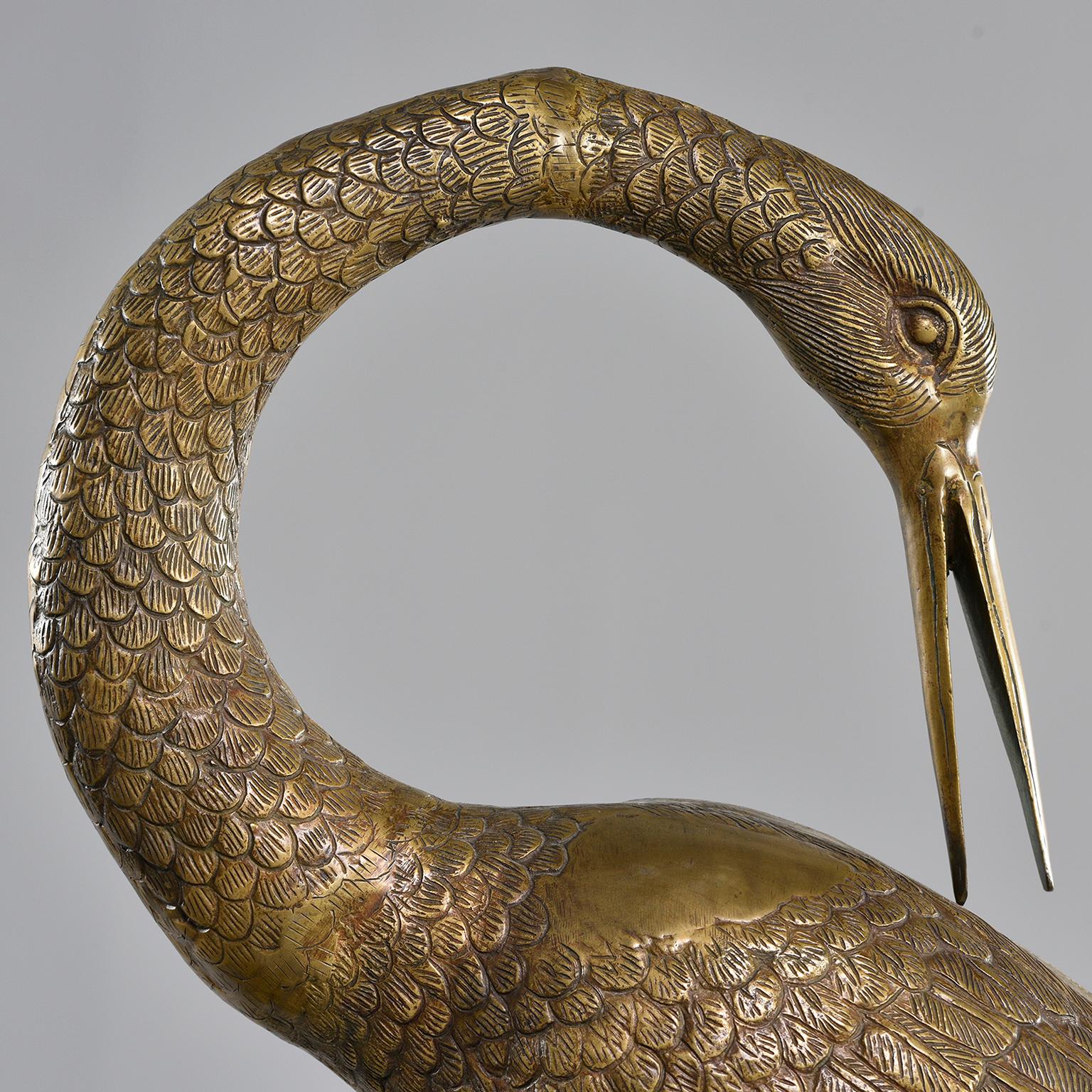 Pair of Extra Large Midcentury Brass Crane or Heron Sculptures 1