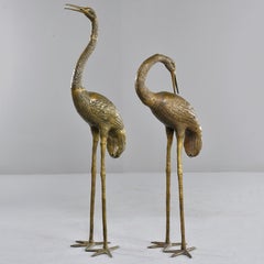 Pair of Extra Large Midcentury Brass Crane or Heron Sculptures